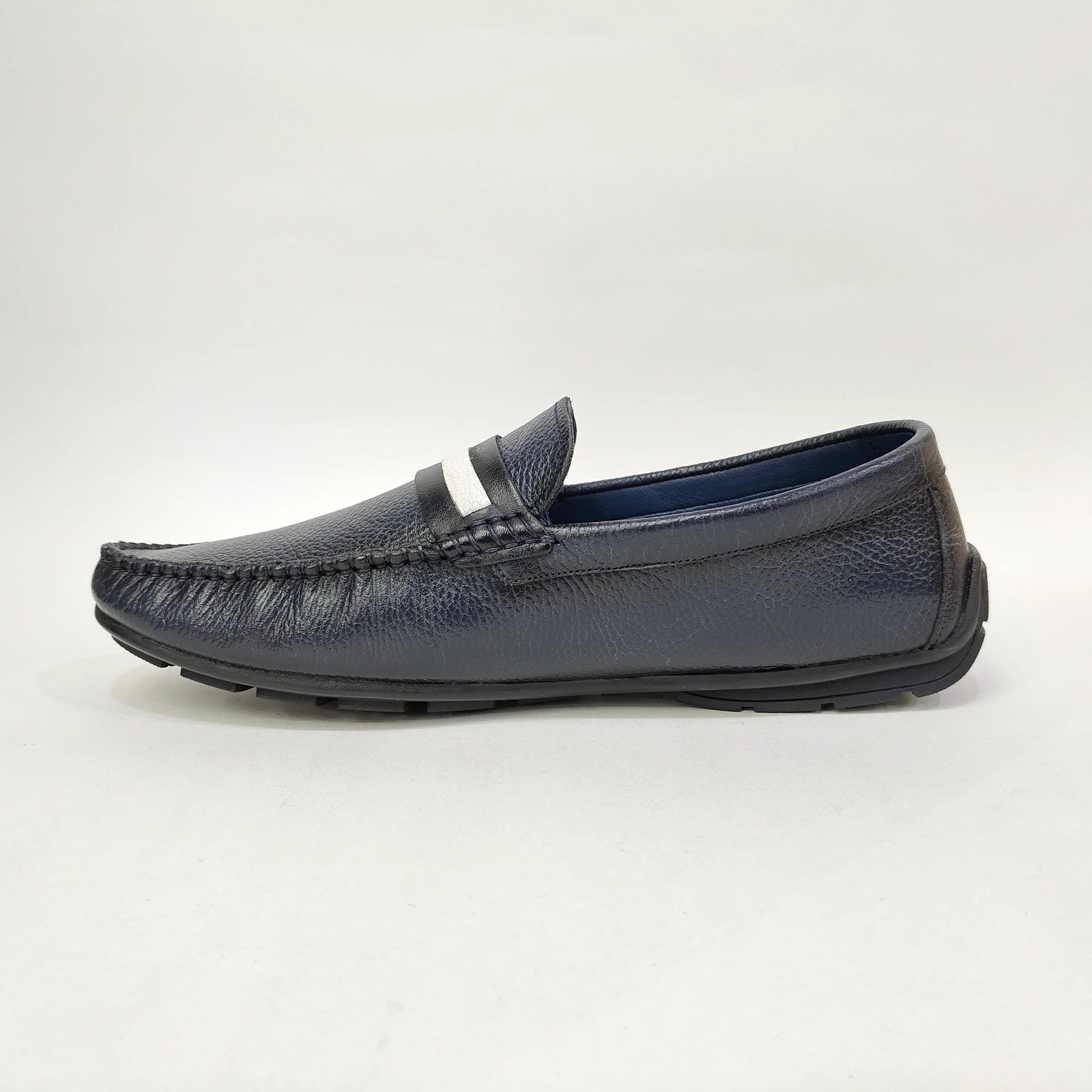 Men’s Genuine Leather Loafer – White & Black | Blue & White