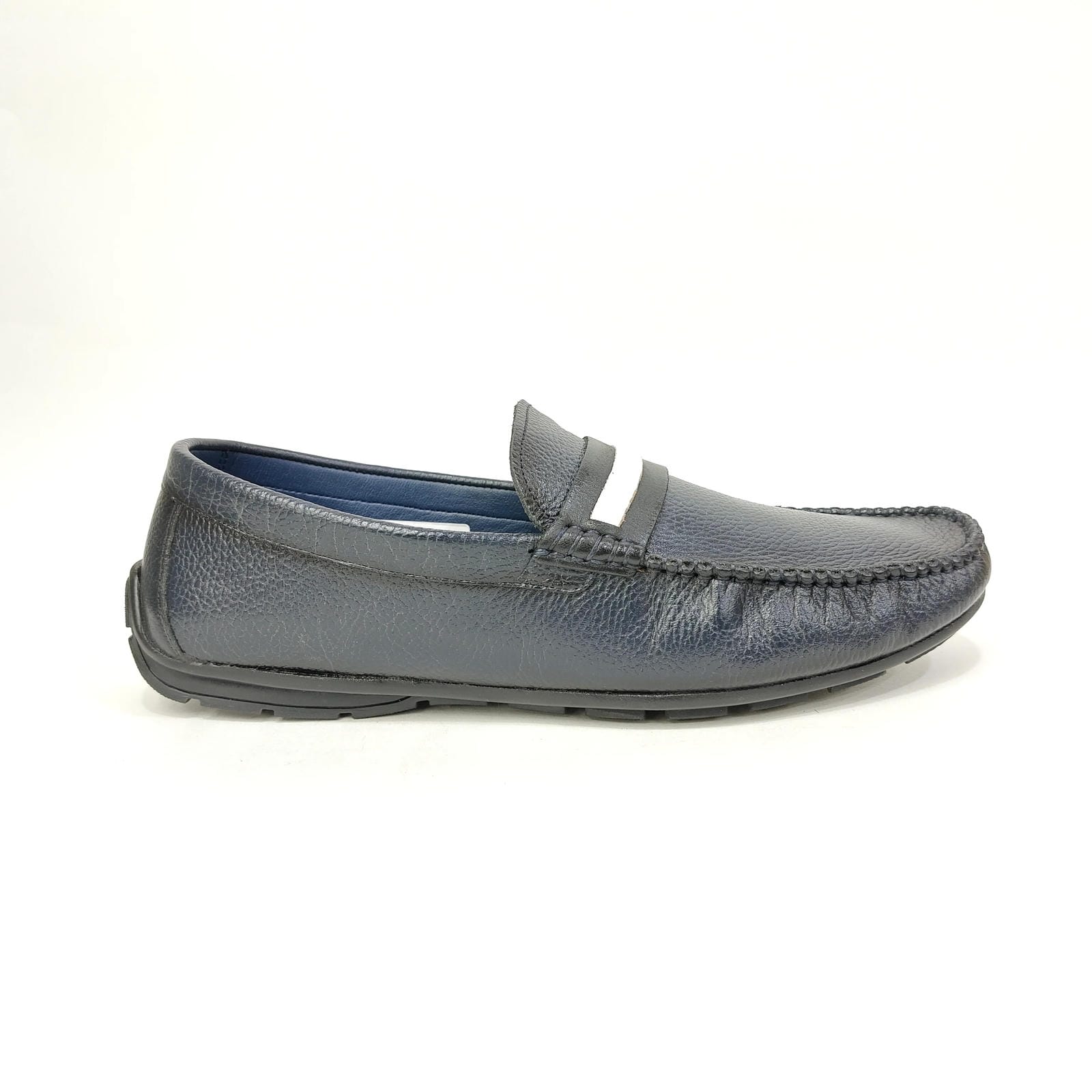 Men’s Genuine Leather Loafer – White & Black | Blue & White