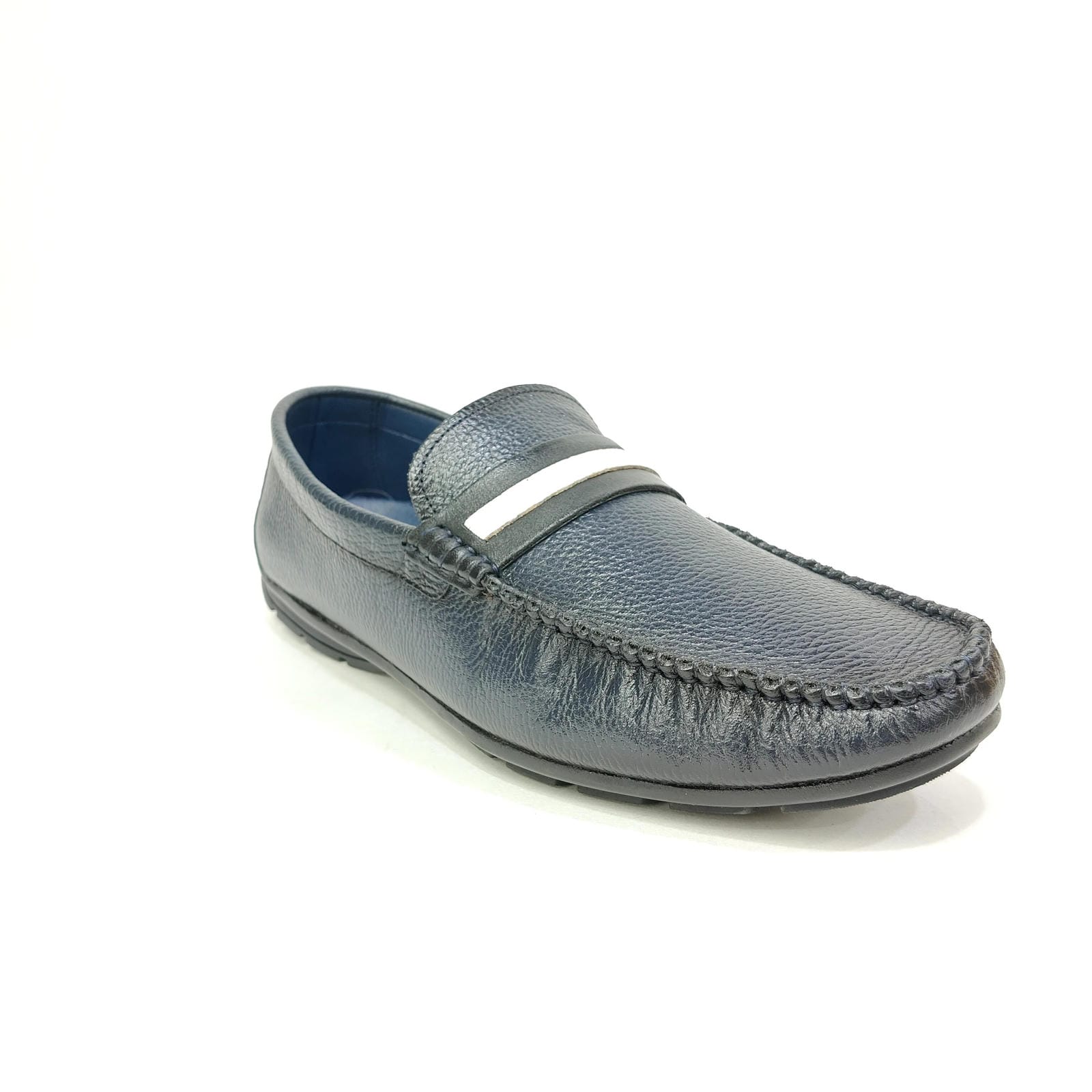 Men’s Genuine Leather Loafer – White & Black | Blue & White