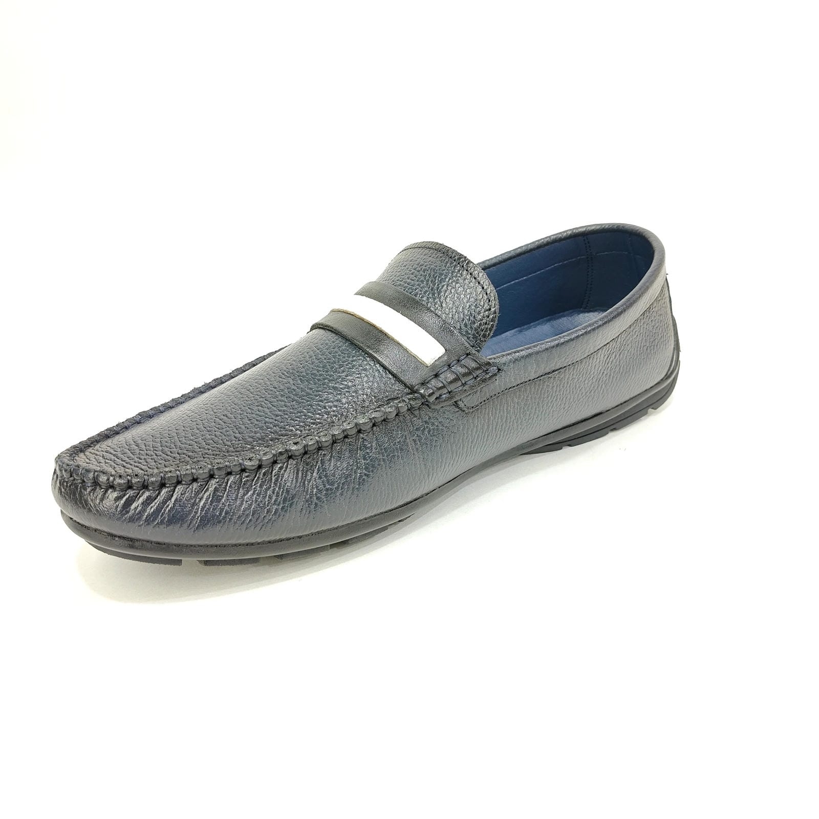 Men’s Genuine Leather Loafer – White & Black | Blue & White
