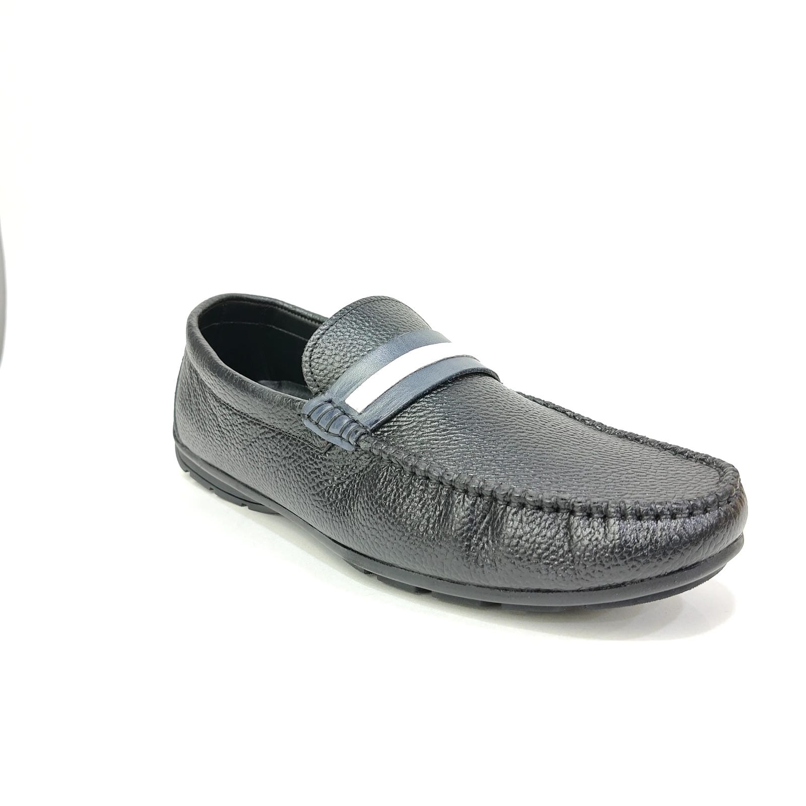 Men’s Genuine Leather Loafer – White & Black | Blue & White
