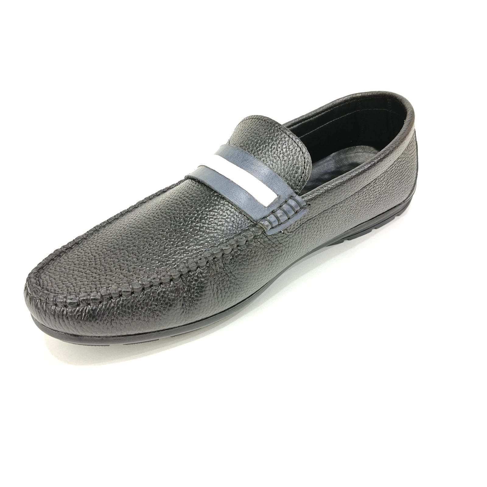 Men’s Genuine Leather Loafer – White & Black | Blue & White