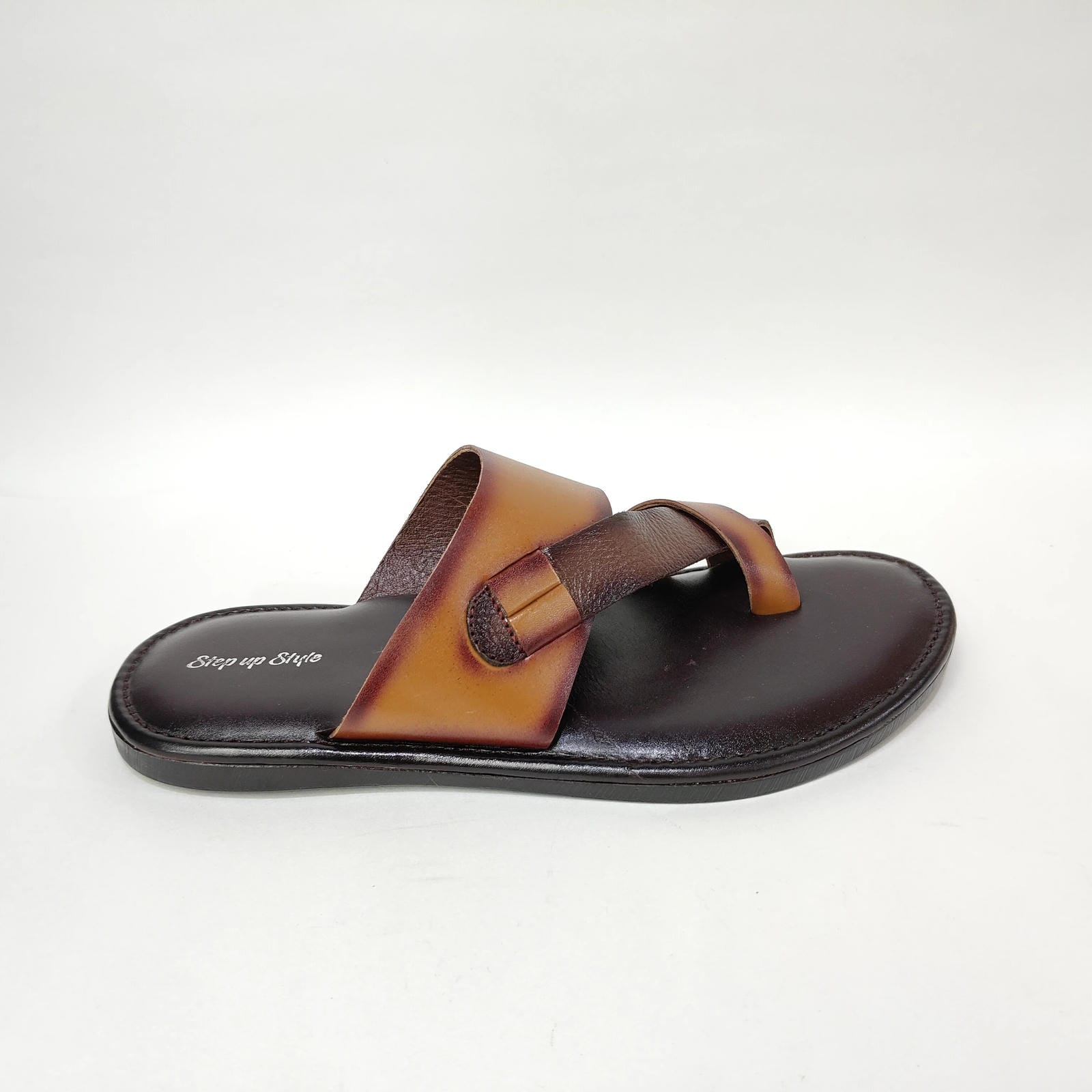 StepUpStyle Men’s Flat Leather Chappal – Tan