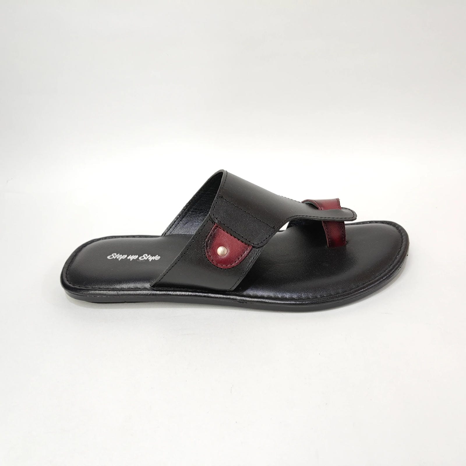 StepUpStyle Men’s Flat Hook Leather Chappal – Maroon & Tan