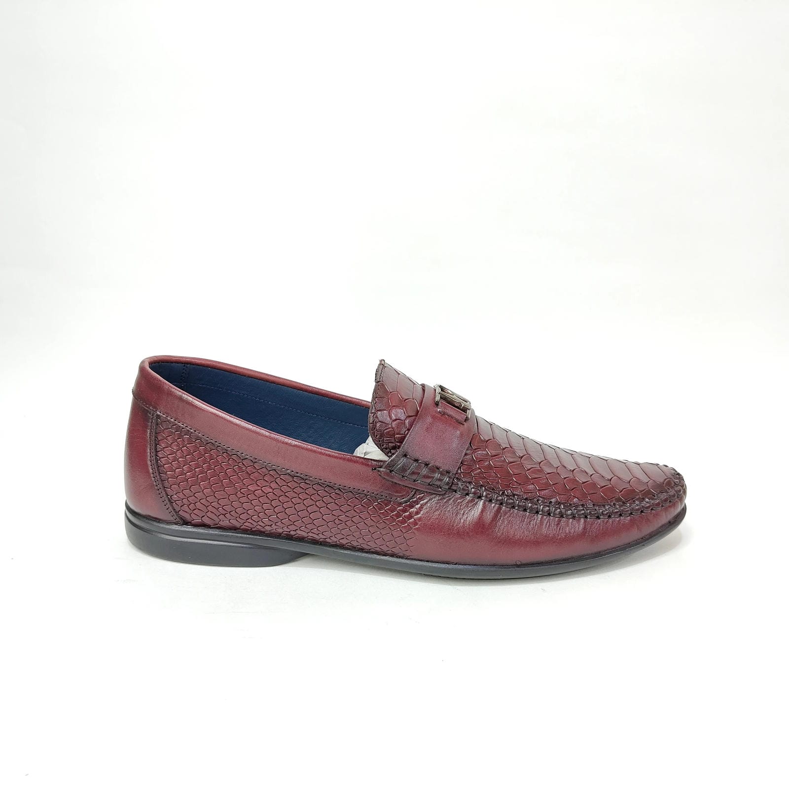 StepUpStyle Men’s Snake Shield Leather Loafer – Maroon, Cream & Black