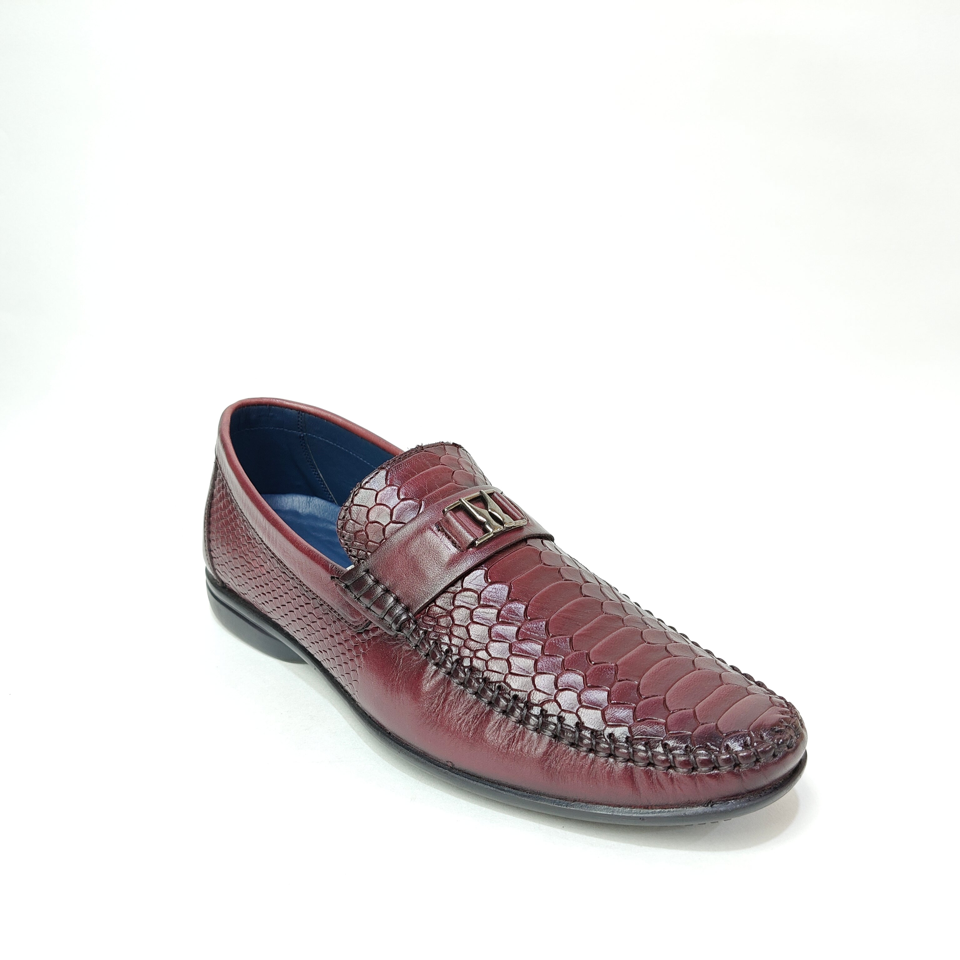 StepUpStyle Men’s Snake Shield Leather Loafer – Maroon, Cream & Black