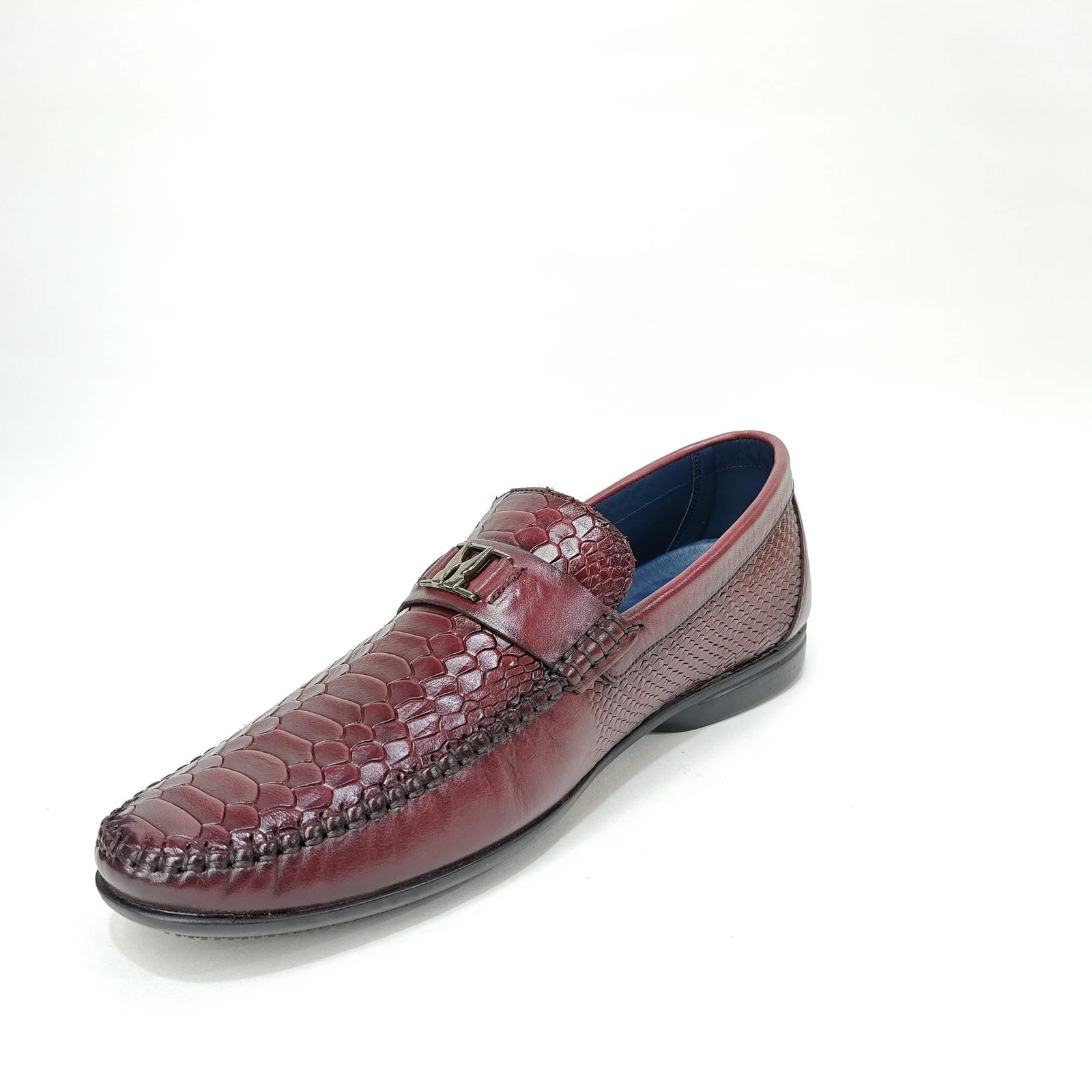 StepUpStyle Men’s Snake Shield Leather Loafer – Maroon, Cream & Black