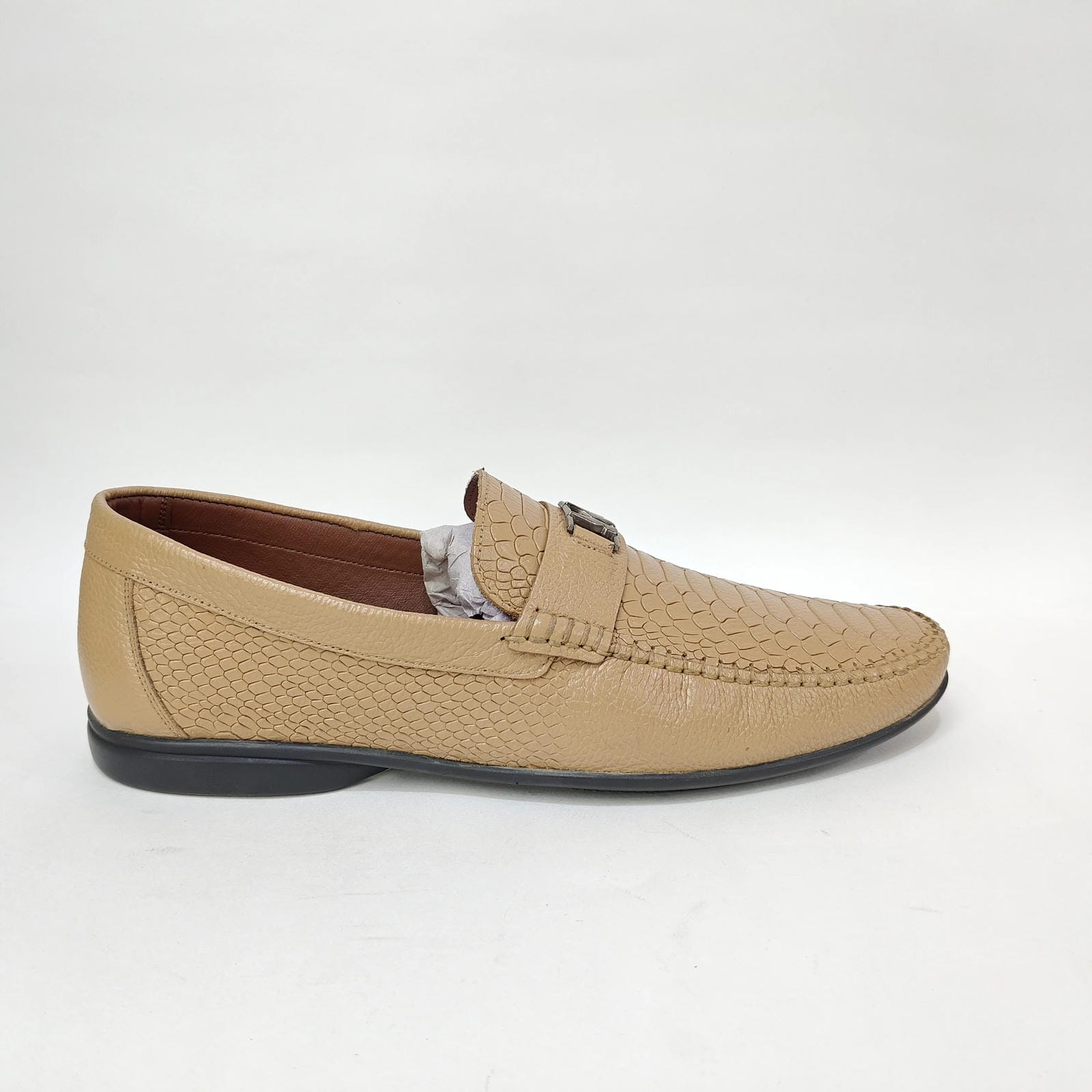 StepUpStyle Men’s Snake Shield Leather Loafer – Maroon, Cream & Black