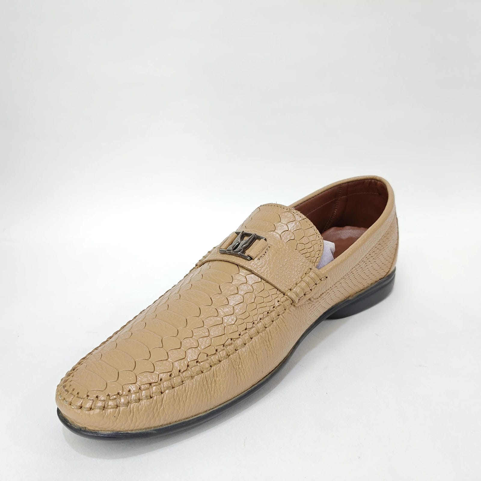 StepUpStyle Men’s Snake Shield Leather Loafer – Maroon, Cream & Black
