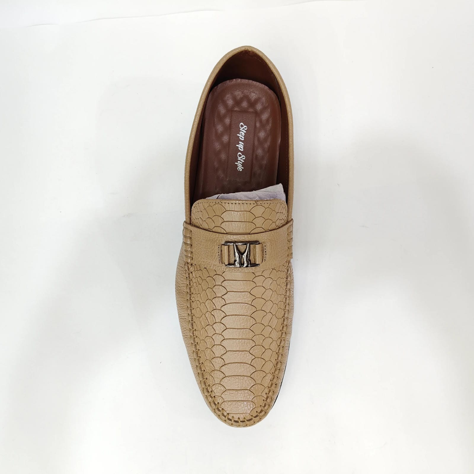 StepUpStyle Men’s Snake Shield Leather Loafer – Maroon, Cream & Black