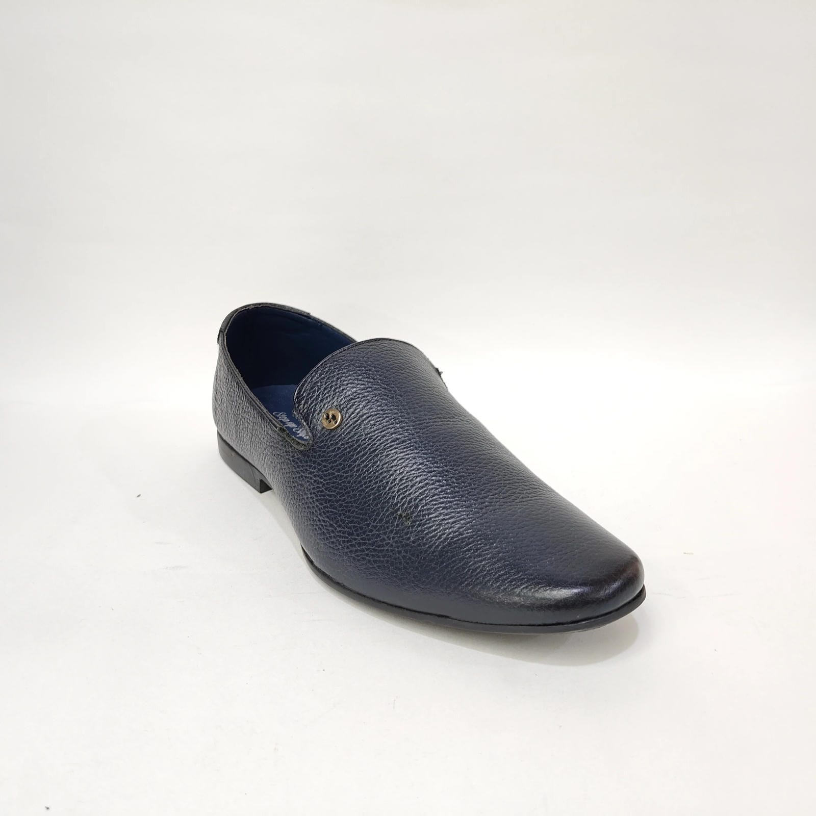 StepUpStyle Men’s Genuine Leather Button Loafer – Black & Blue