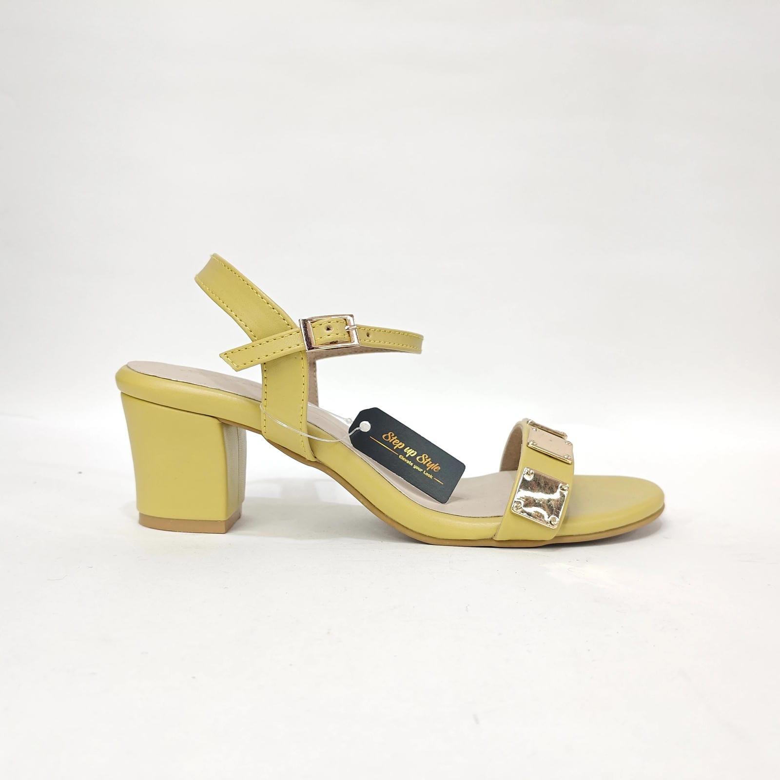 Block Heel with Square Pattern – Yellow, Brown & Black