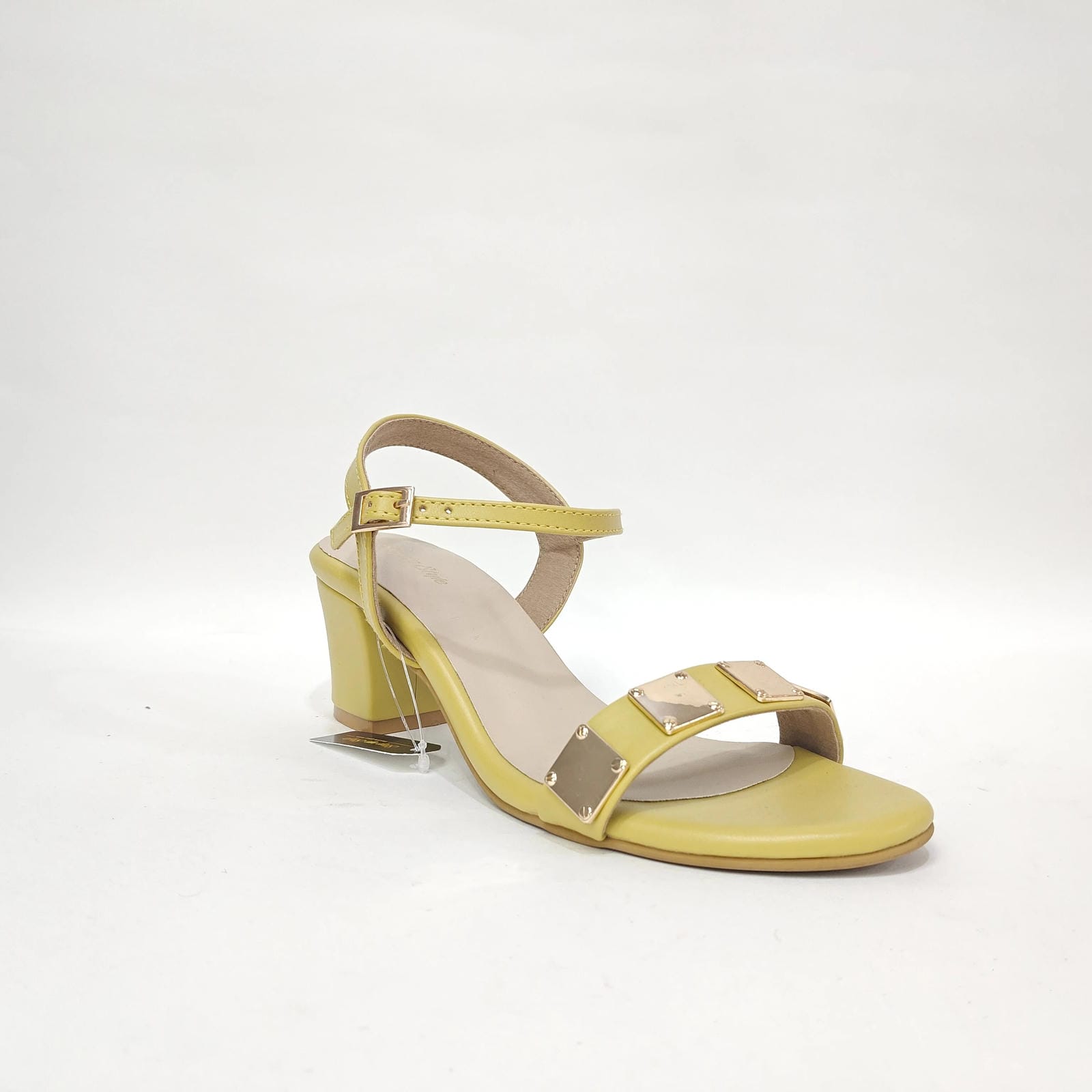 Block Heel with Square Pattern – Yellow, Brown & Black