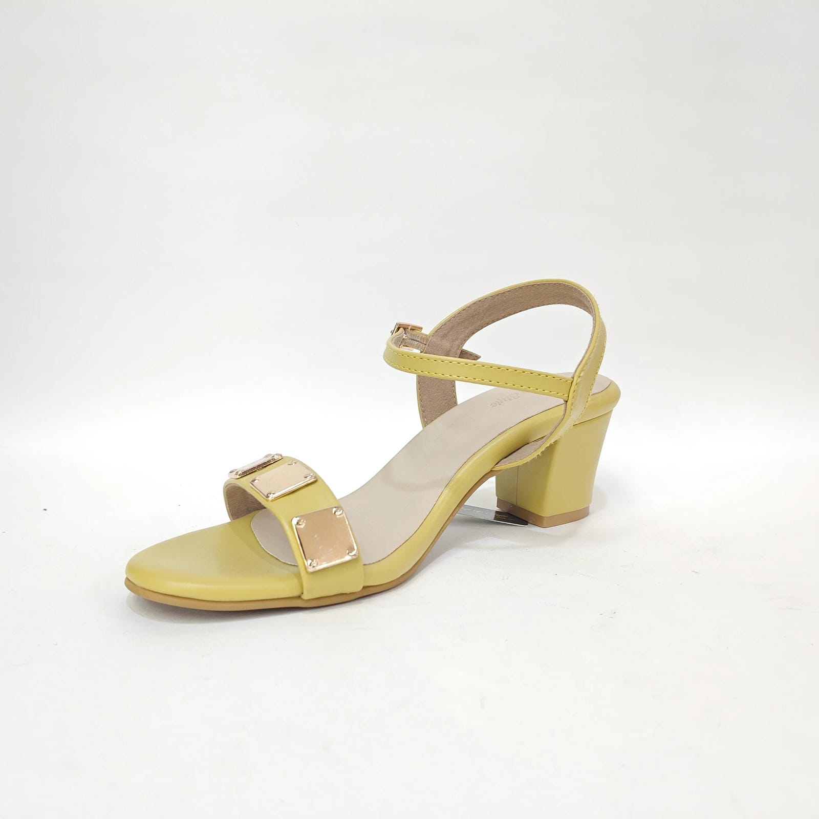Block Heel with Square Pattern – Yellow, Brown & Black