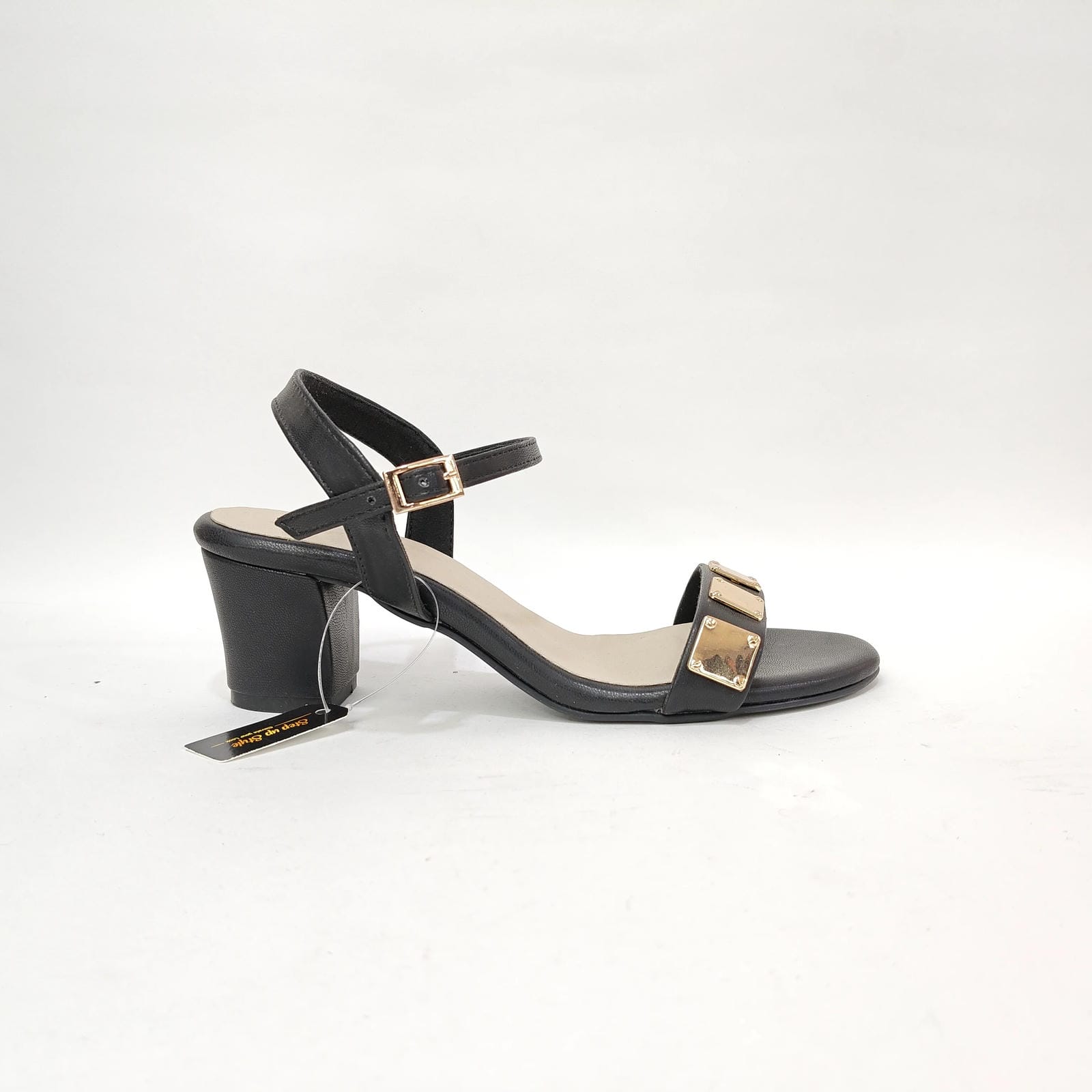 Block Heel with Square Pattern – Yellow, Brown & Black