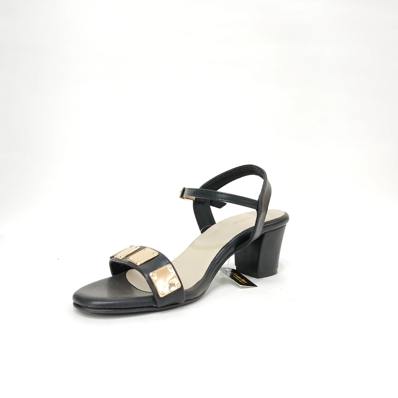 Block Heel with Square Pattern – Yellow, Brown & Black