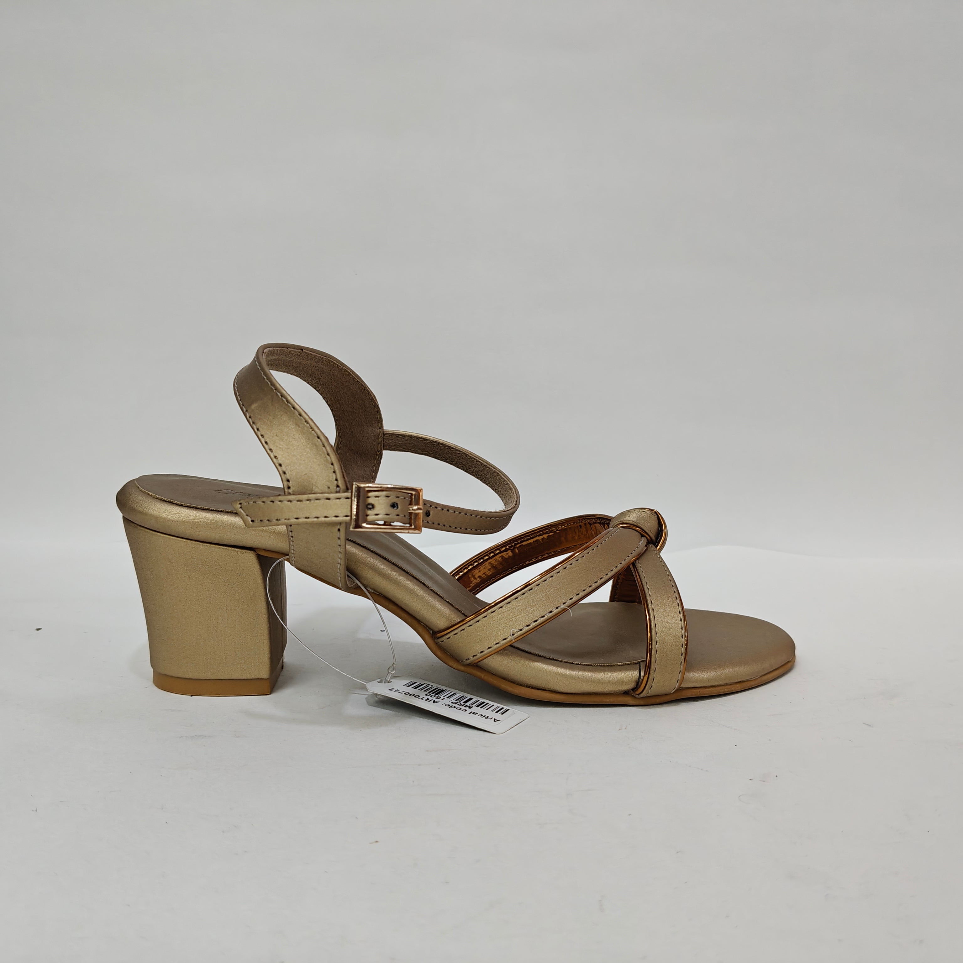 Block Heel with Tie Belt – Beige & Golden