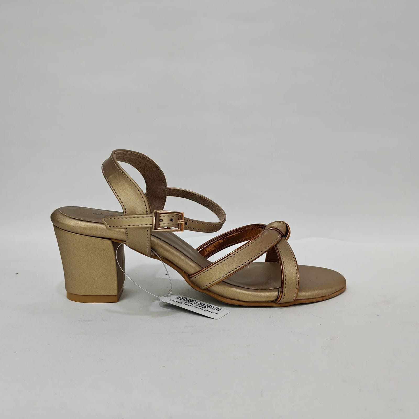 Block Heel with Tie Belt – Beige & Golden