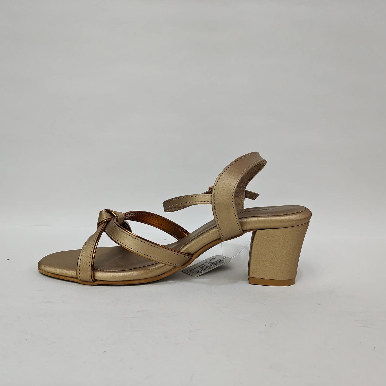 Block Heel with Tie Belt – Beige & Golden