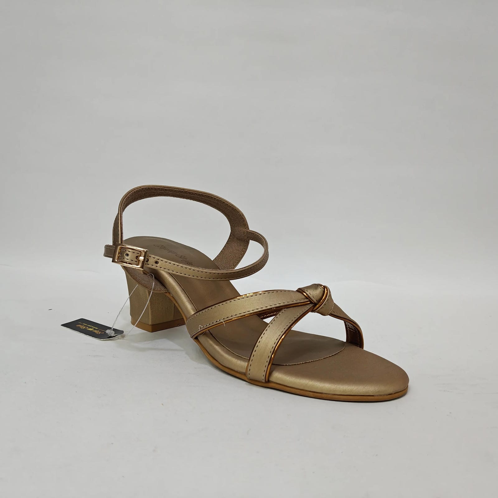Block Heel with Tie Belt – Beige & Golden