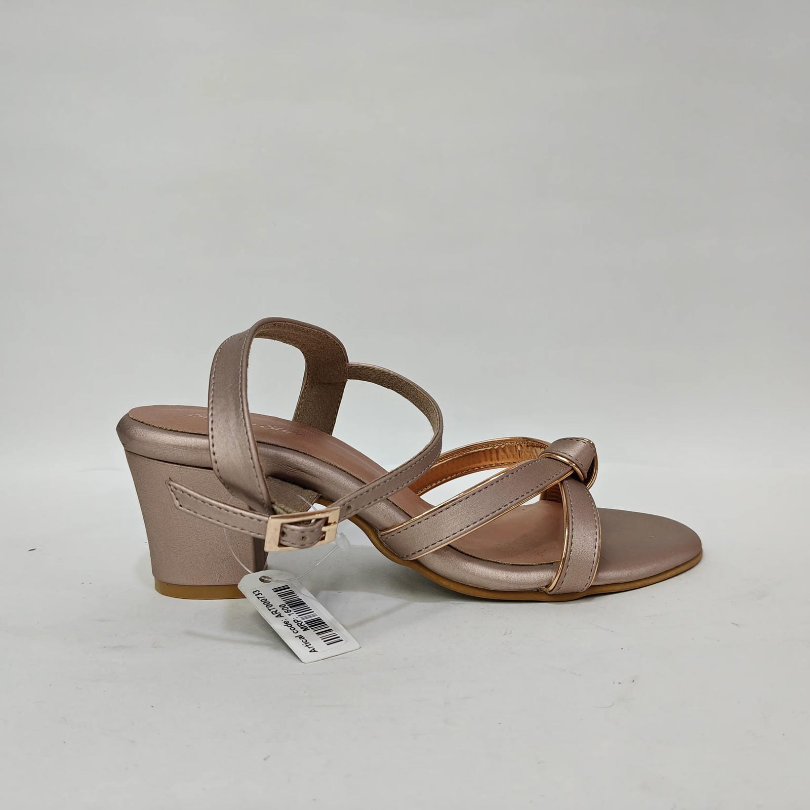 Block Heel with Tie Belt – Beige & Golden