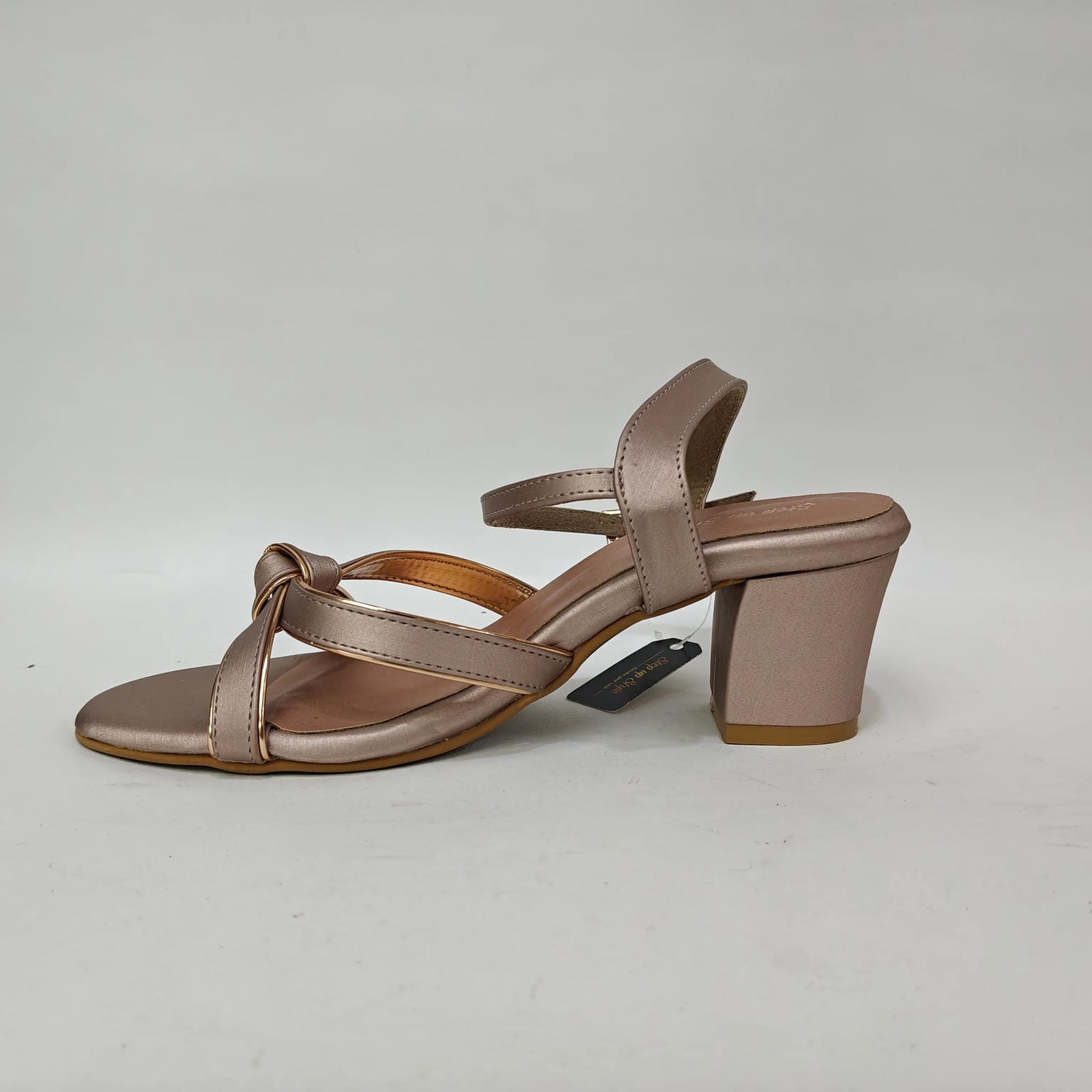 Block Heel with Tie Belt – Beige & Golden