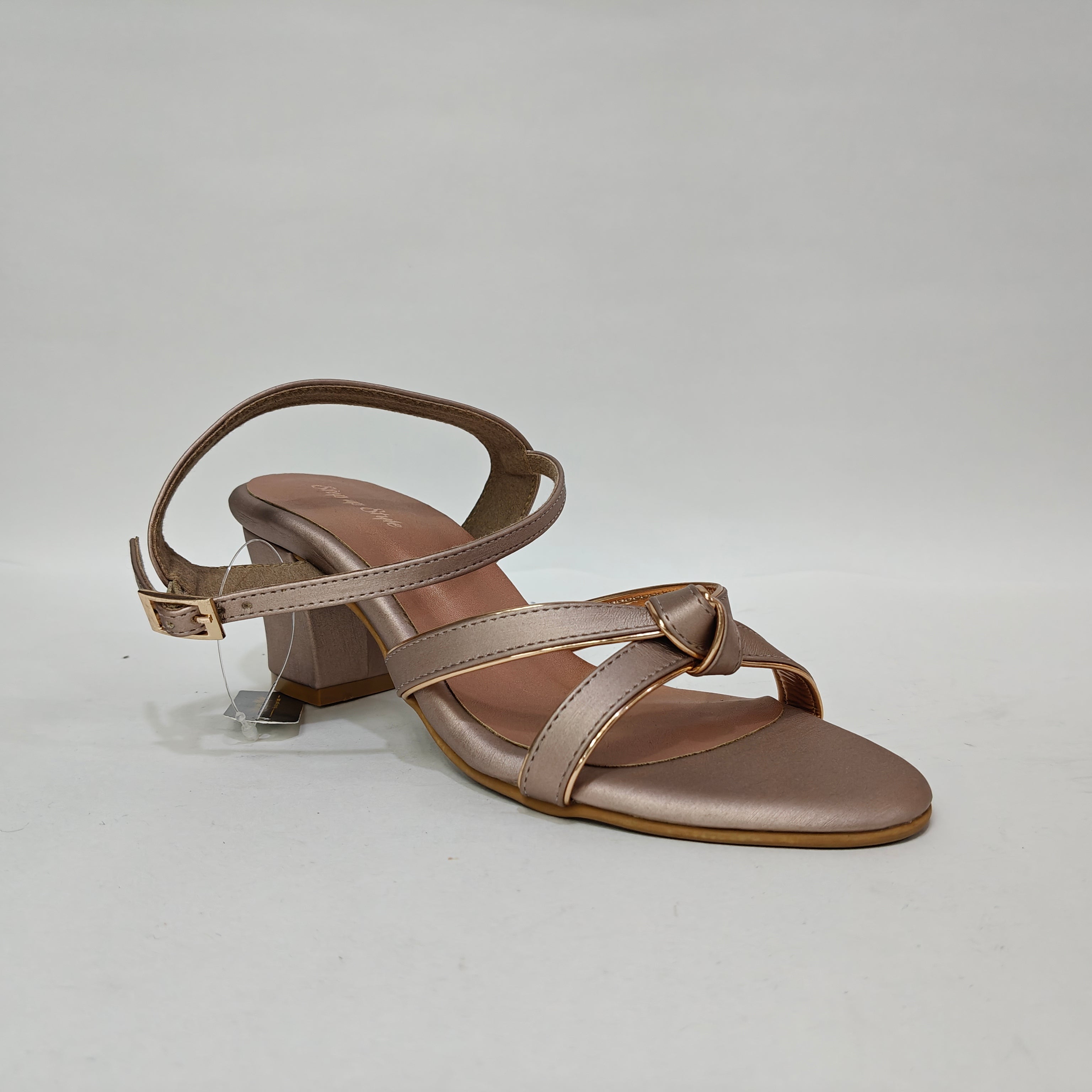 Block Heel with Tie Belt – Beige & Golden