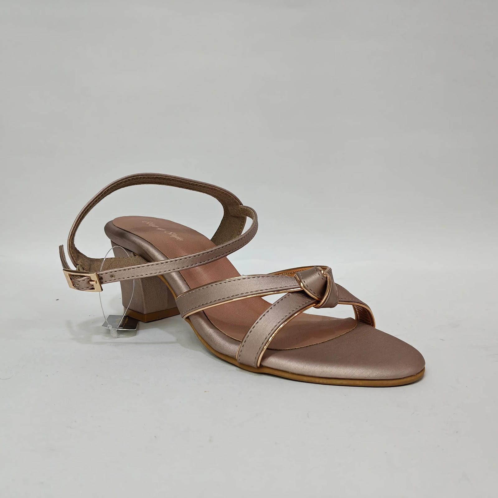 Block Heel with Tie Belt – Beige & Golden