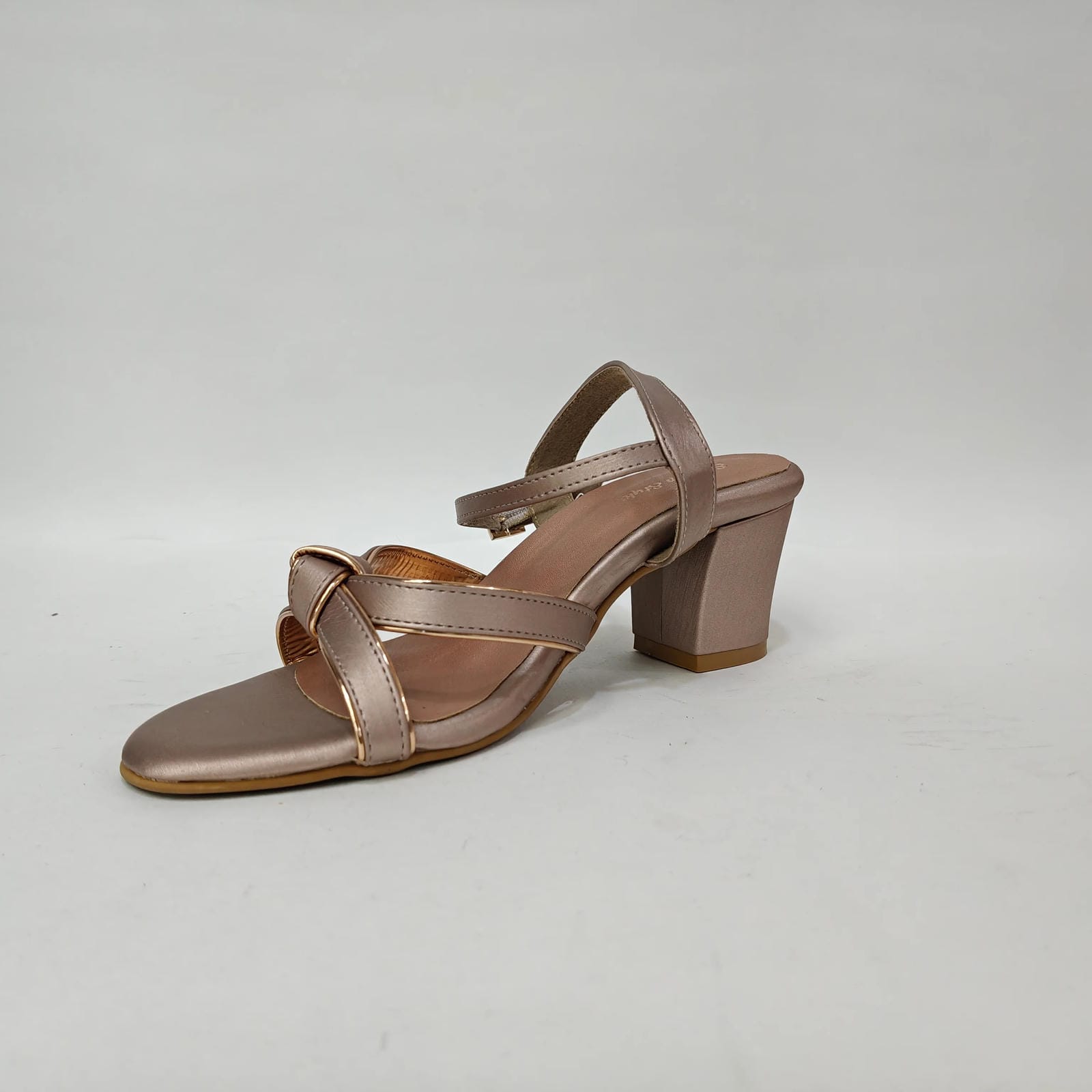 Block Heel with Tie Belt – Beige & Golden