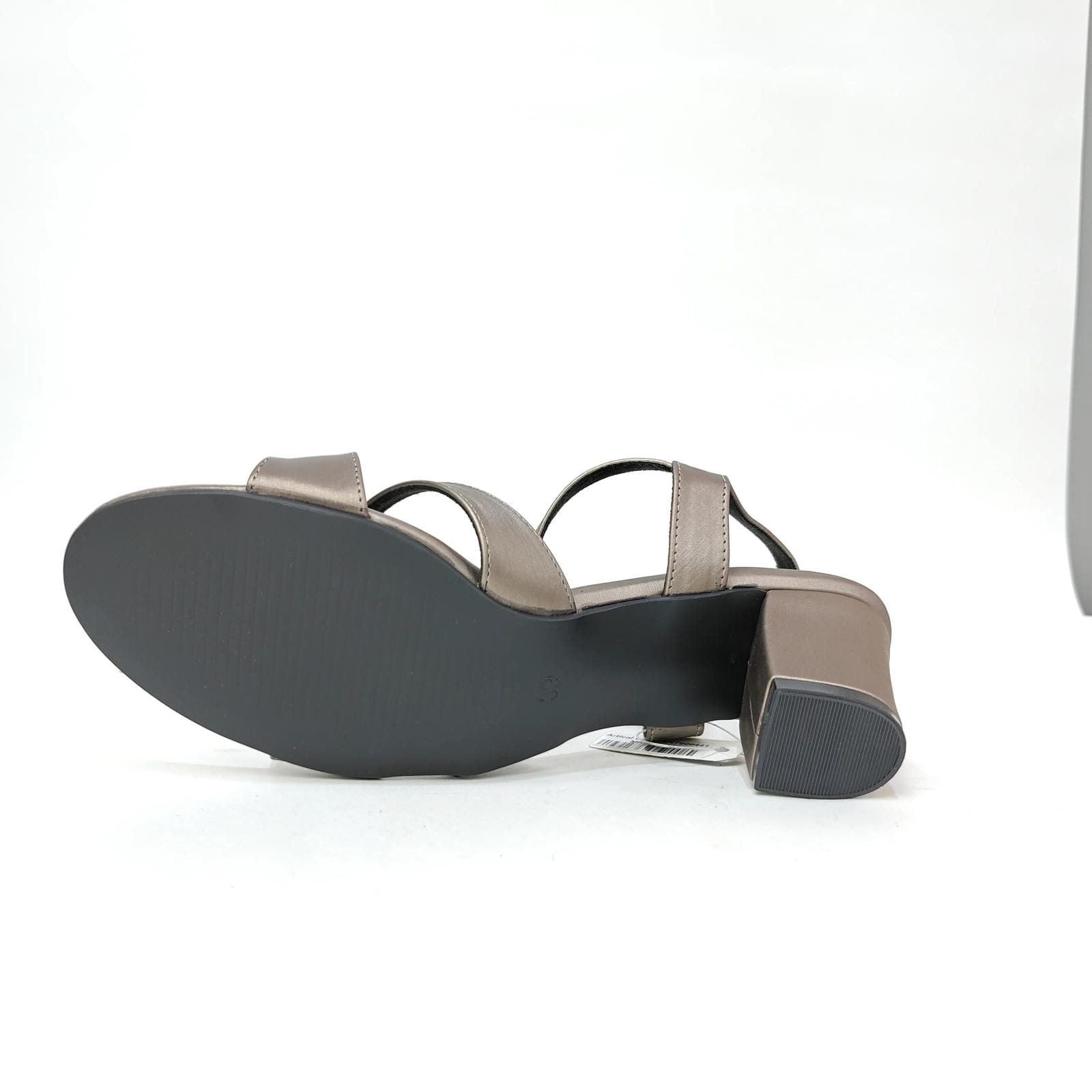 Block Heel with Cross Belt – Metallic Silver, Black & Cream