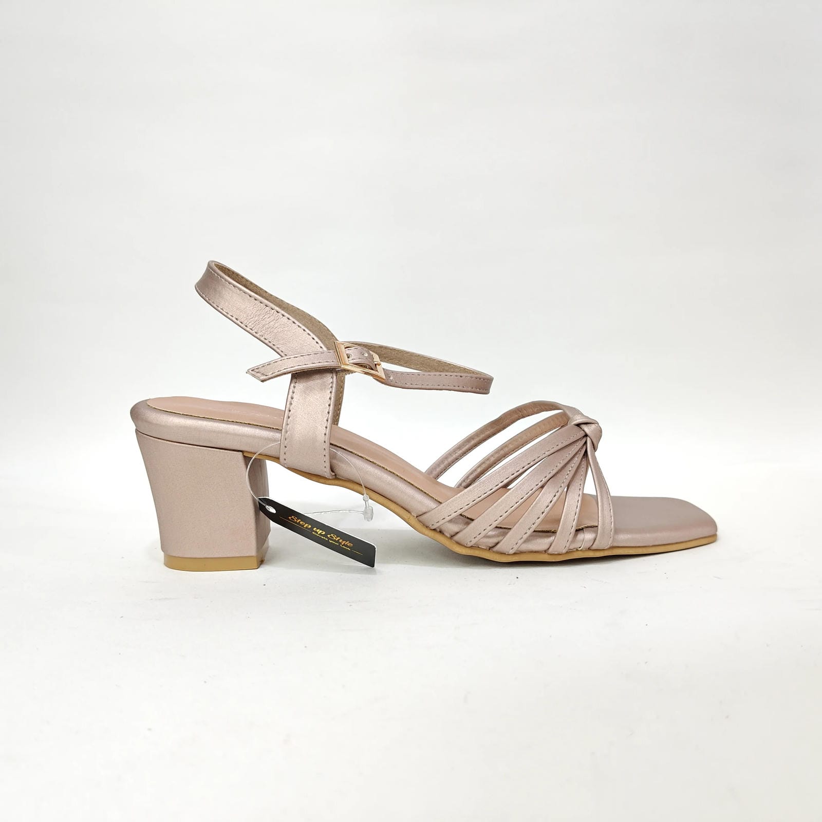 4 Cross Belt Block Heel – Peach, Black & Cream