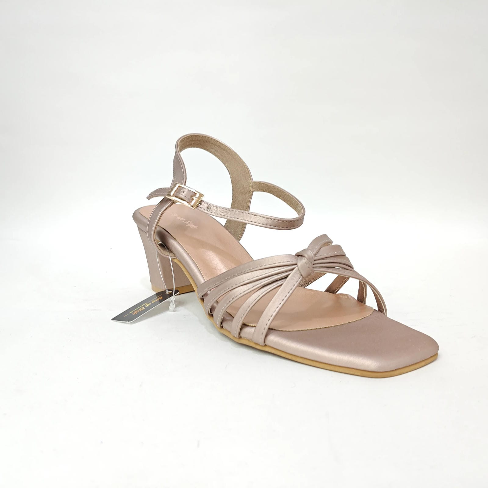 4 Cross Belt Block Heel – Peach, Black & Cream