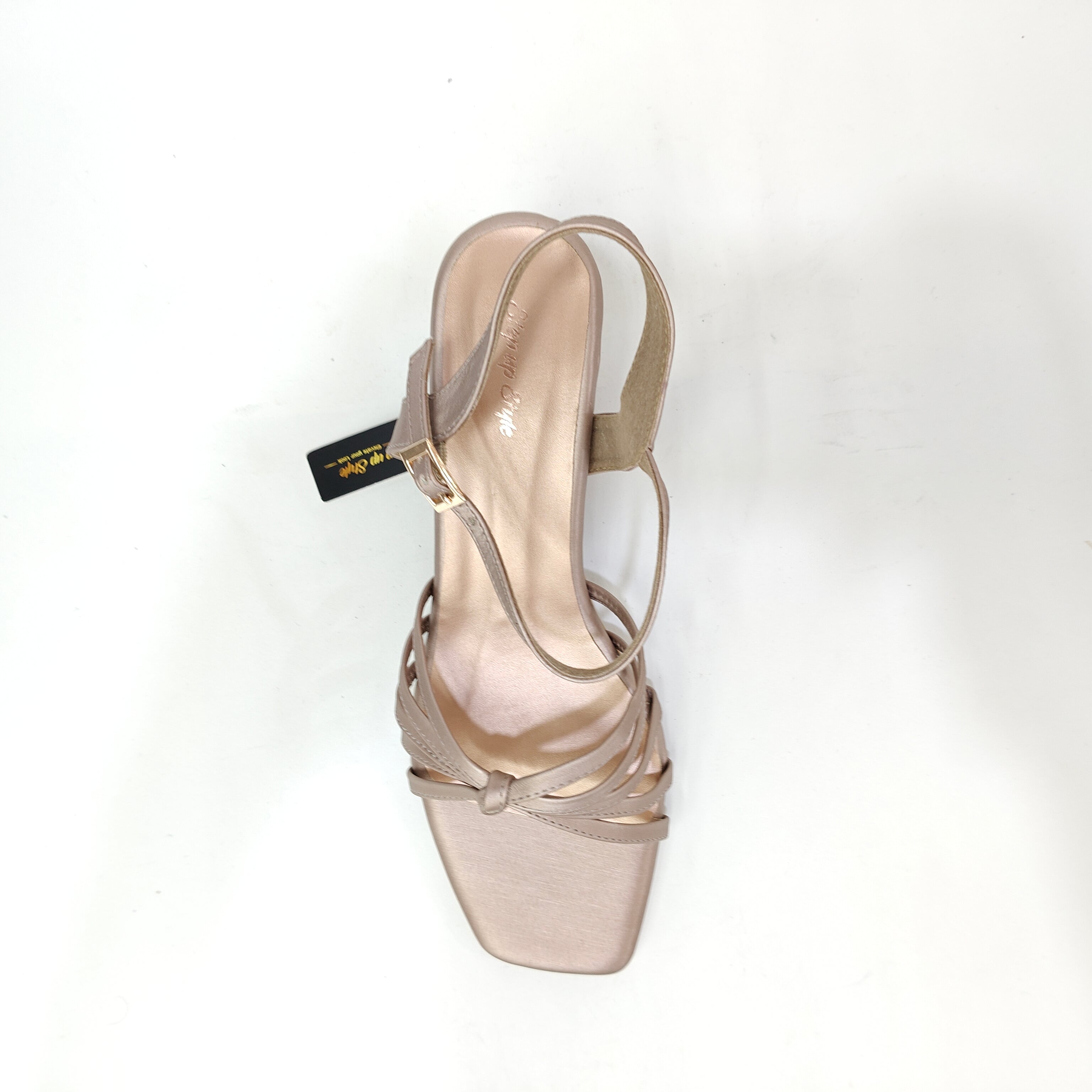 4 Cross Belt Block Heel – Peach, Black & Cream