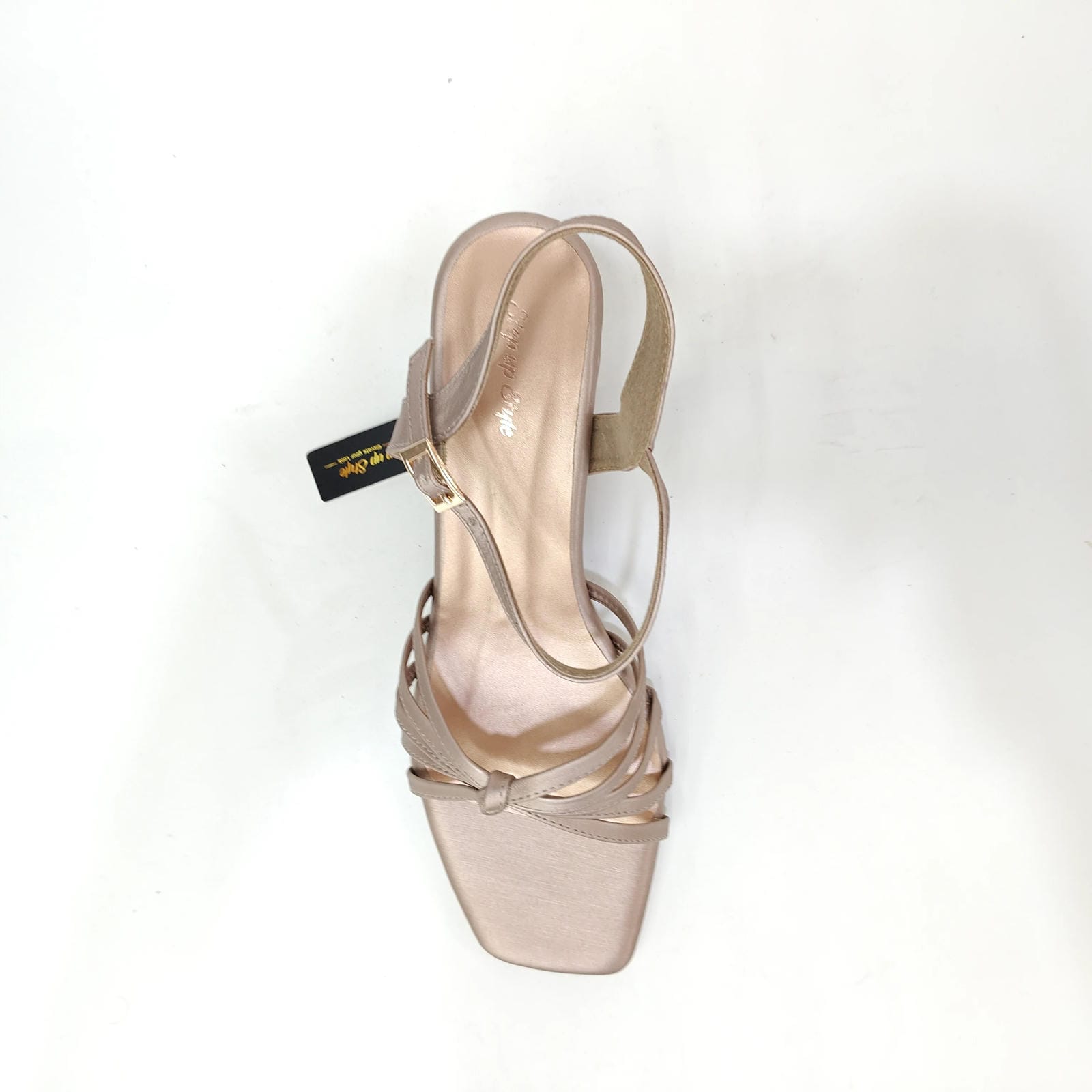 4 Cross Belt Block Heel – Peach, Black & Cream