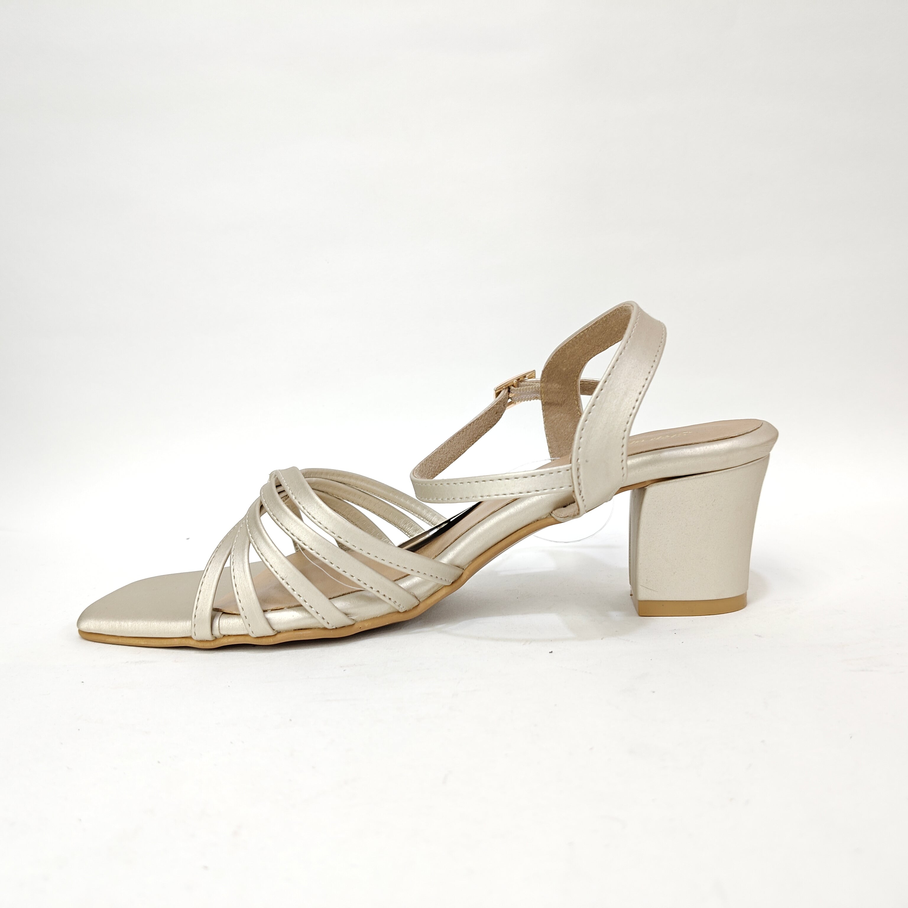 4 Cross Belt Block Heel – Peach, Black & Cream