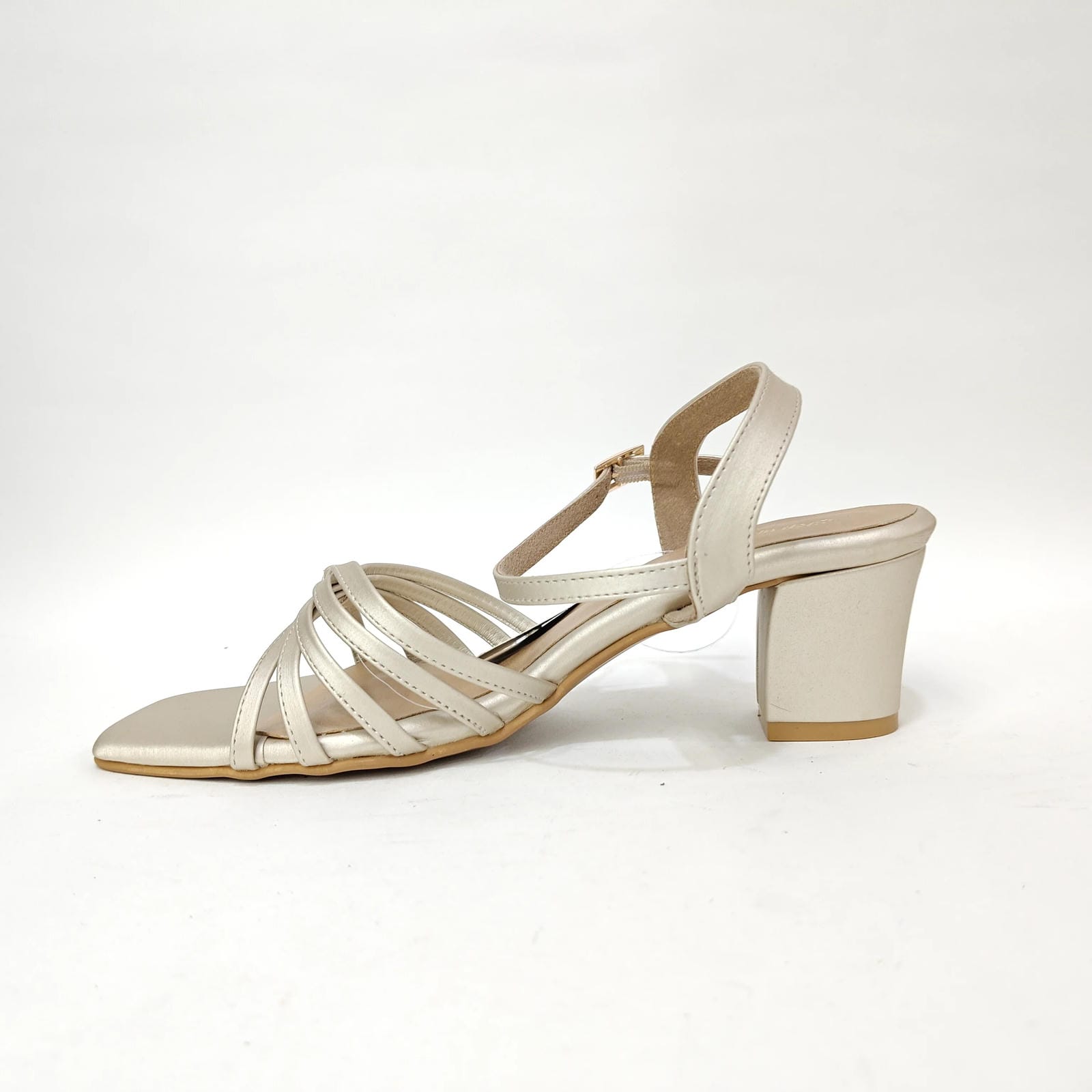 4 Cross Belt Block Heel – Peach, Black & Cream
