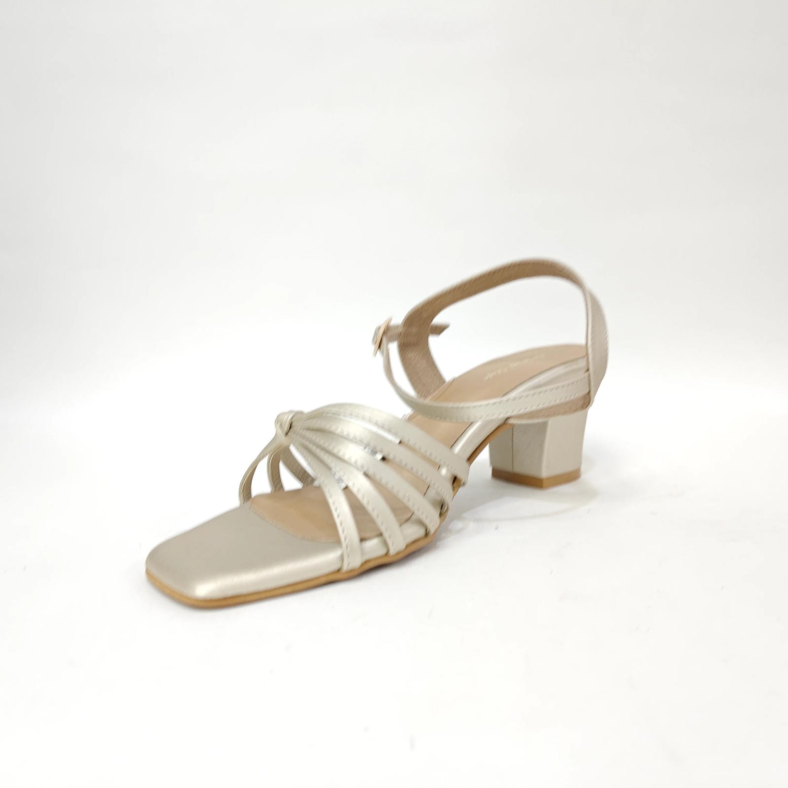 4 Cross Belt Block Heel – Peach, Black & Cream