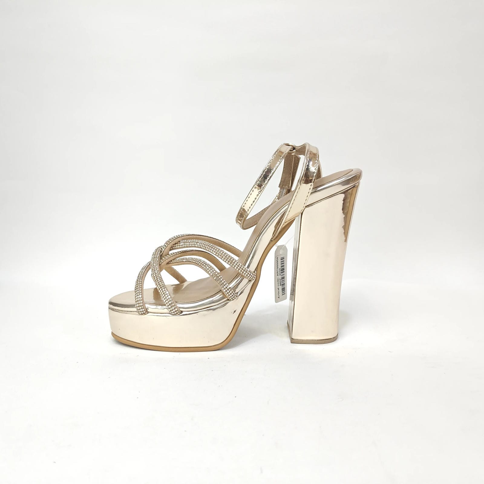 StepUpStyle Women’s Long Block Heel with 4 Cross Straps – Black & Golden