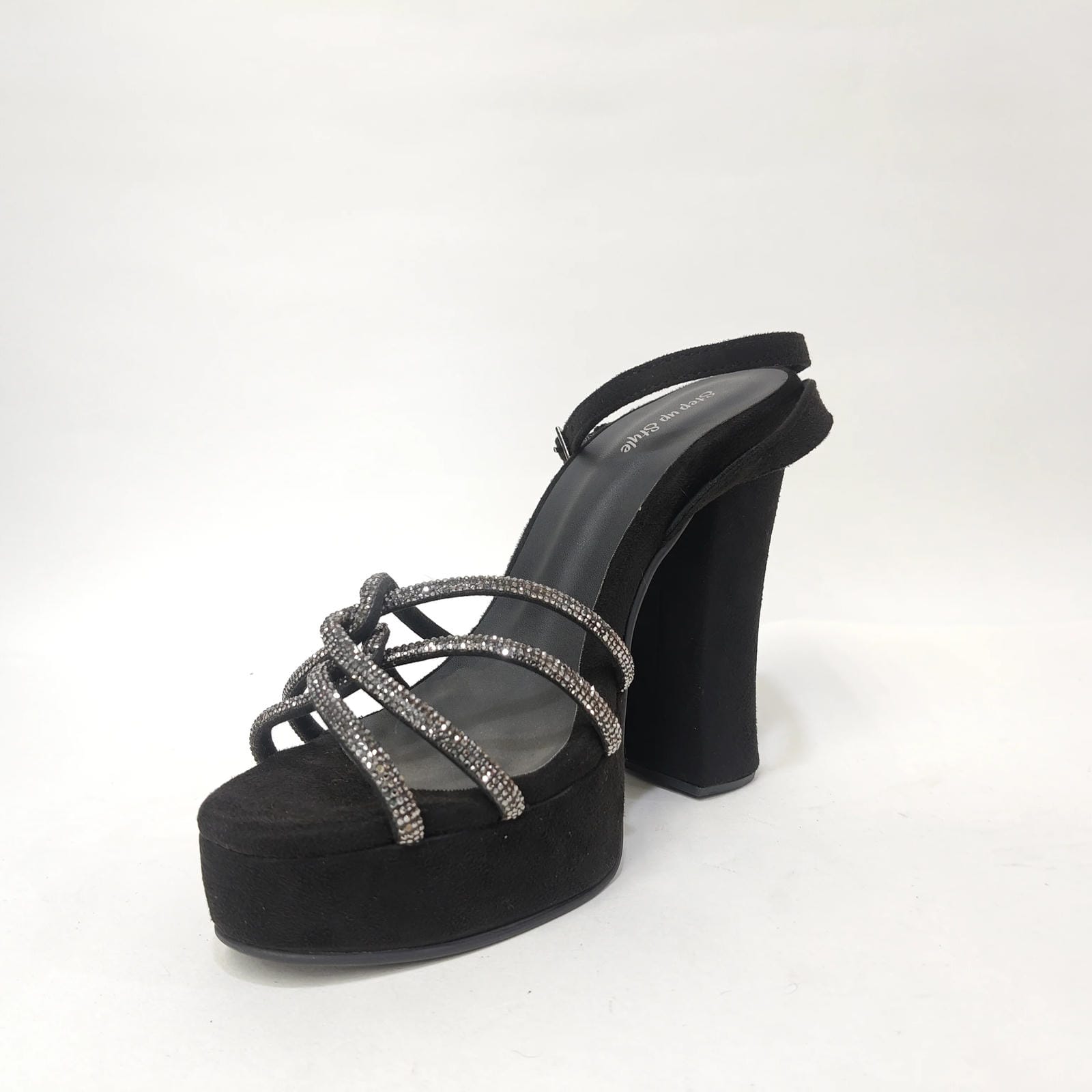 StepUpStyle Women’s Long Block Heel with 4 Cross Straps – Black & Golden
