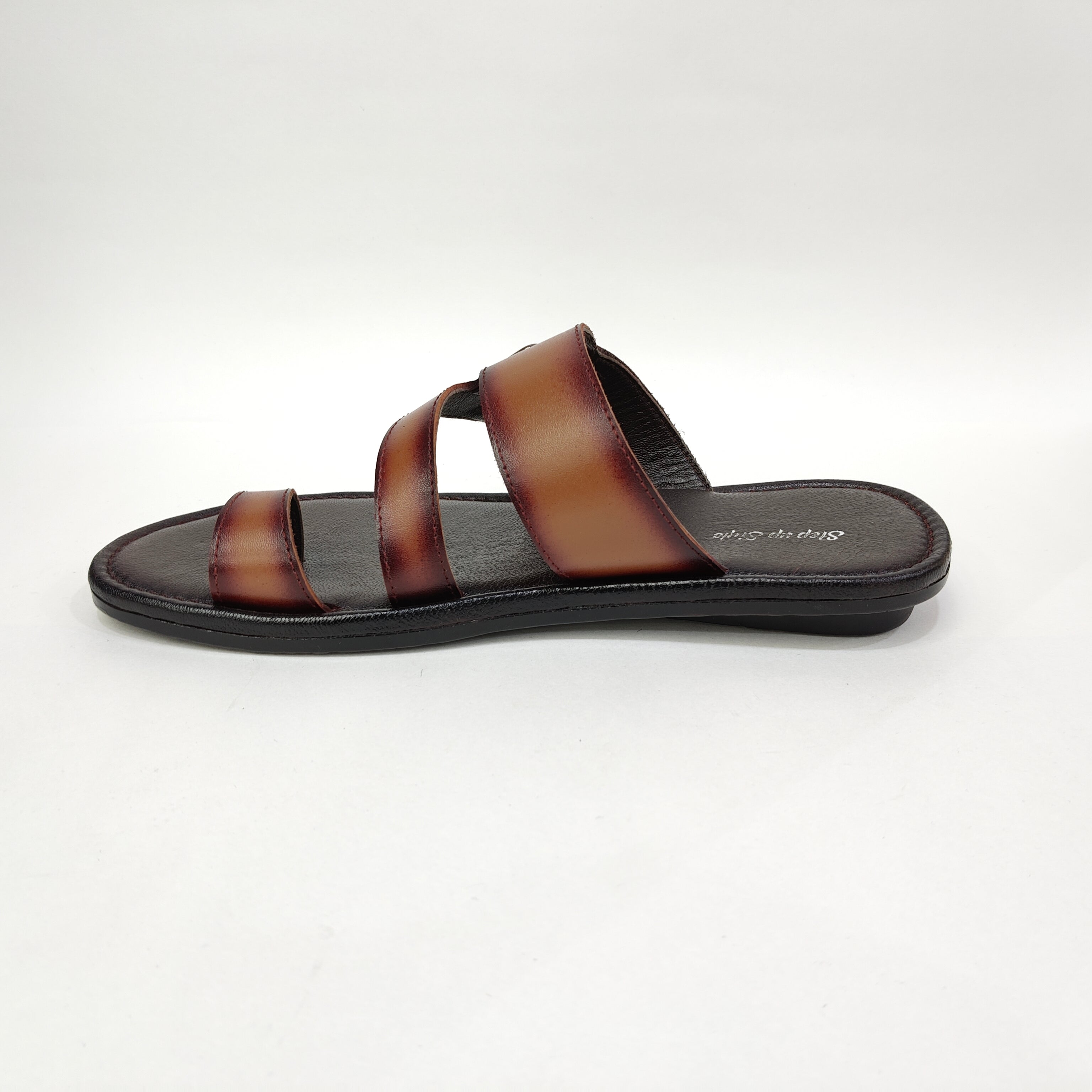 Men’s Genuine Leather Chappals – Maroon & Tan