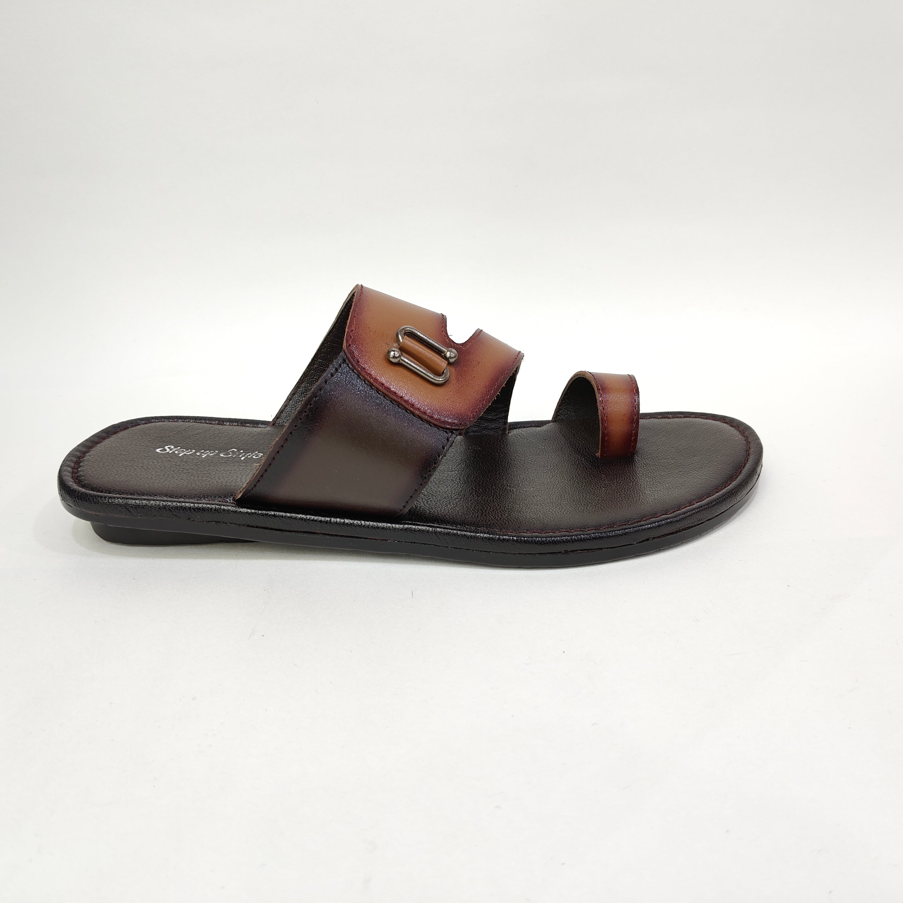 Men’s Genuine Leather Chappals – Maroon & Tan