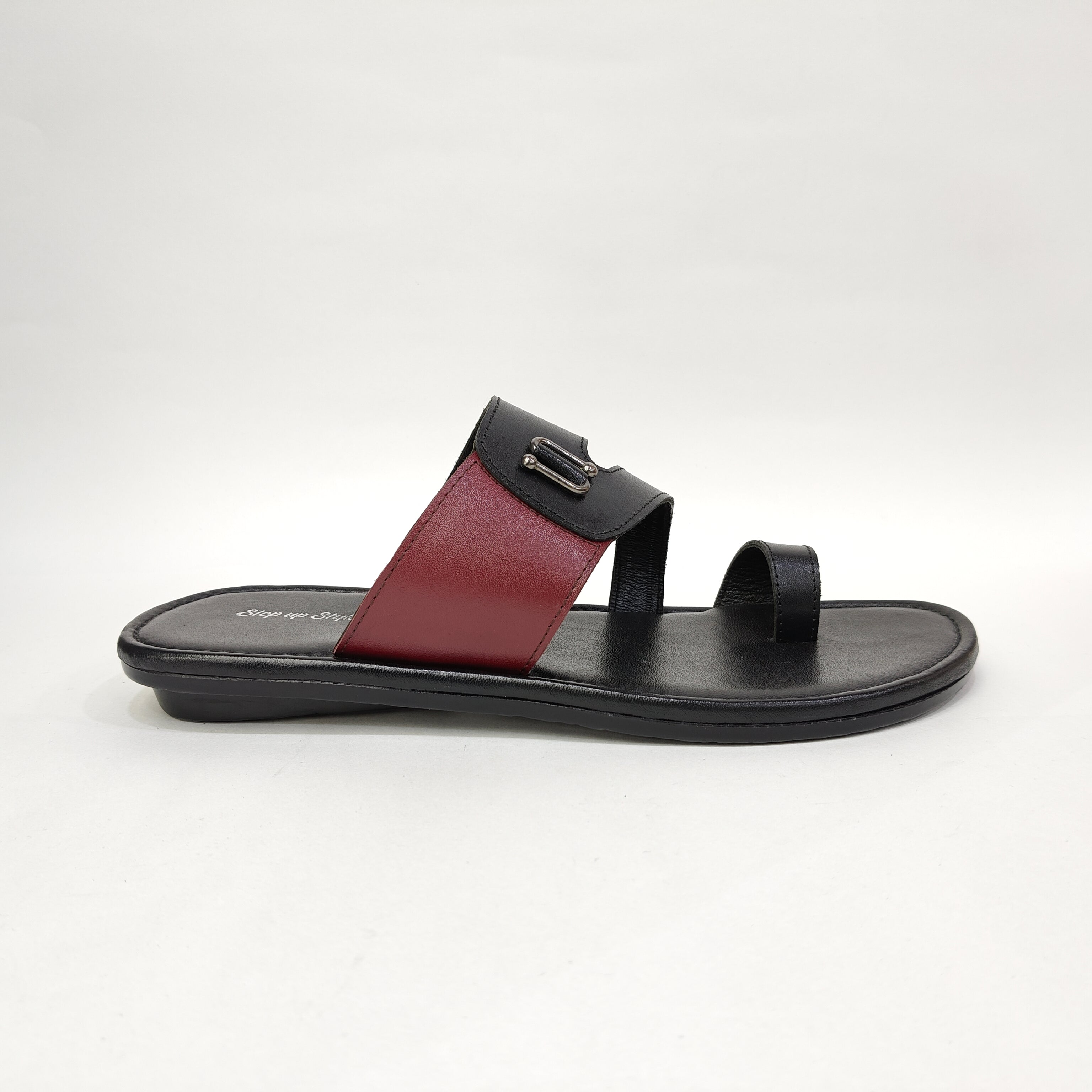 Men’s Genuine Leather Chappals – Maroon & Tan