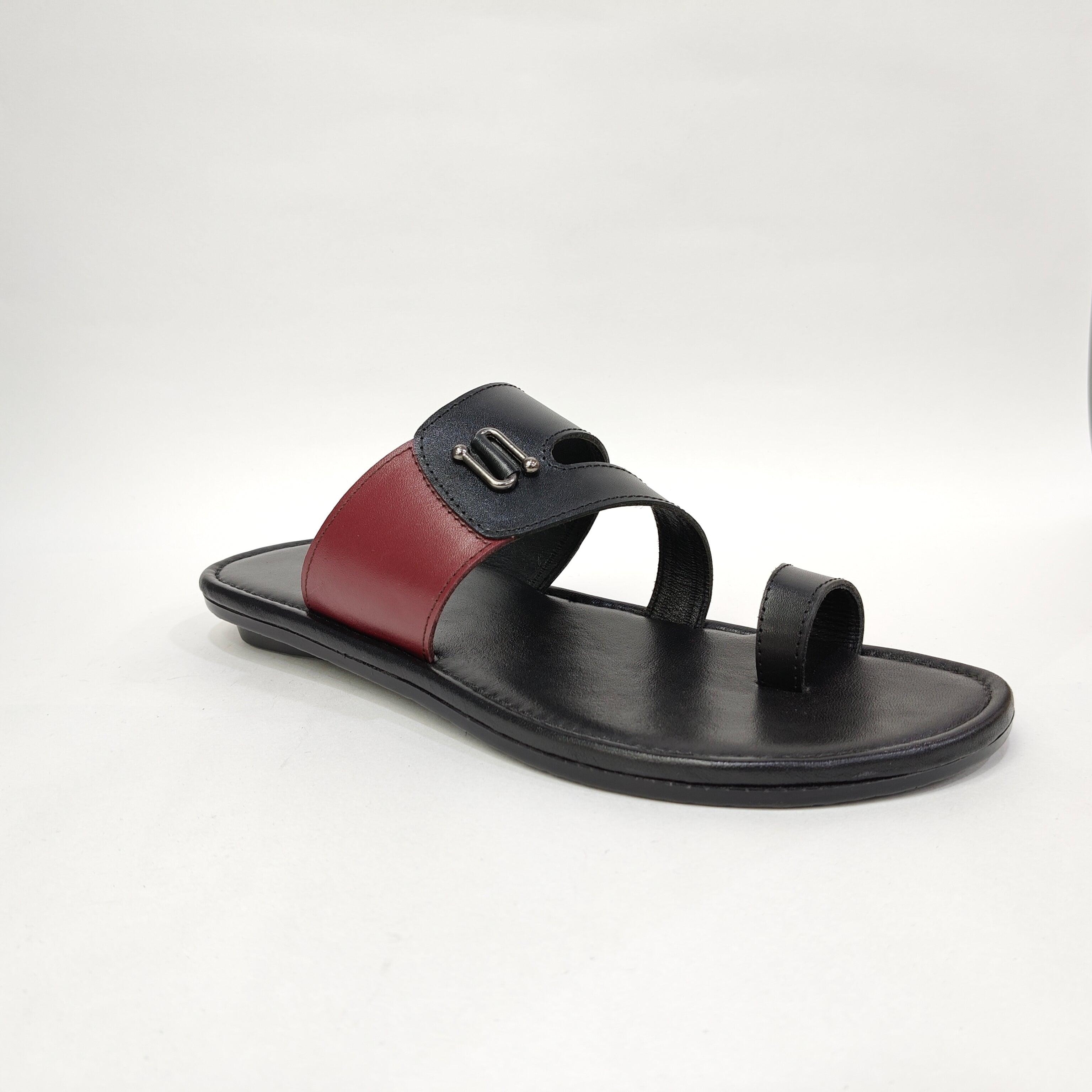 Men’s Genuine Leather Chappals – Maroon & Tan