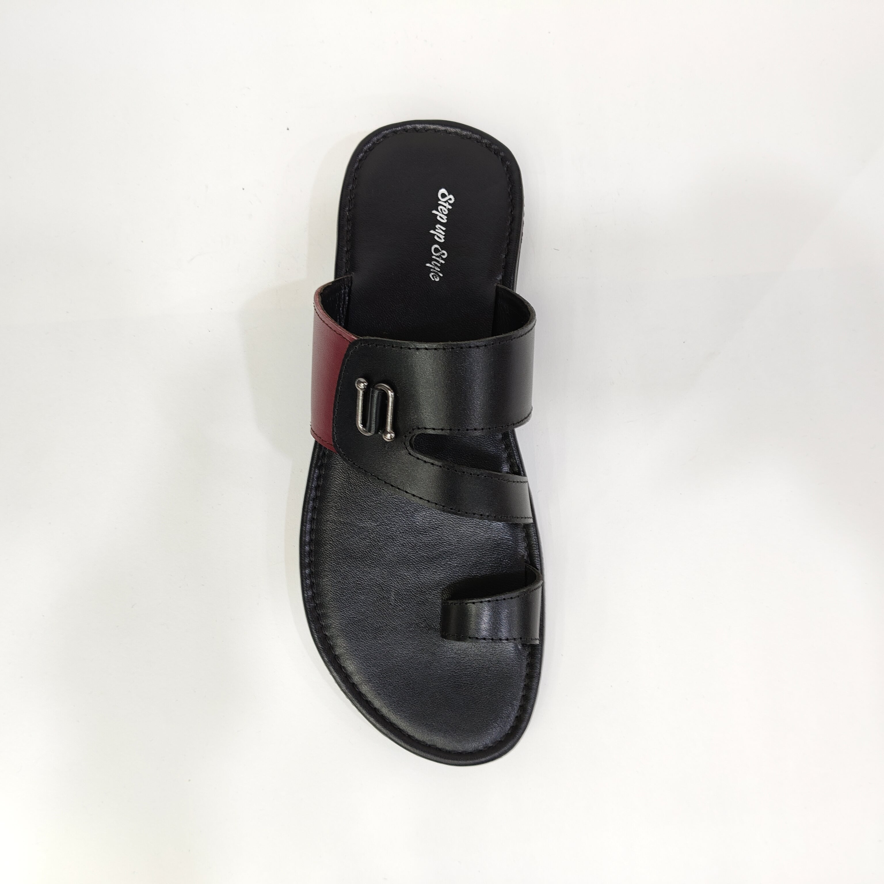 Men’s Genuine Leather Chappals – Maroon & Tan