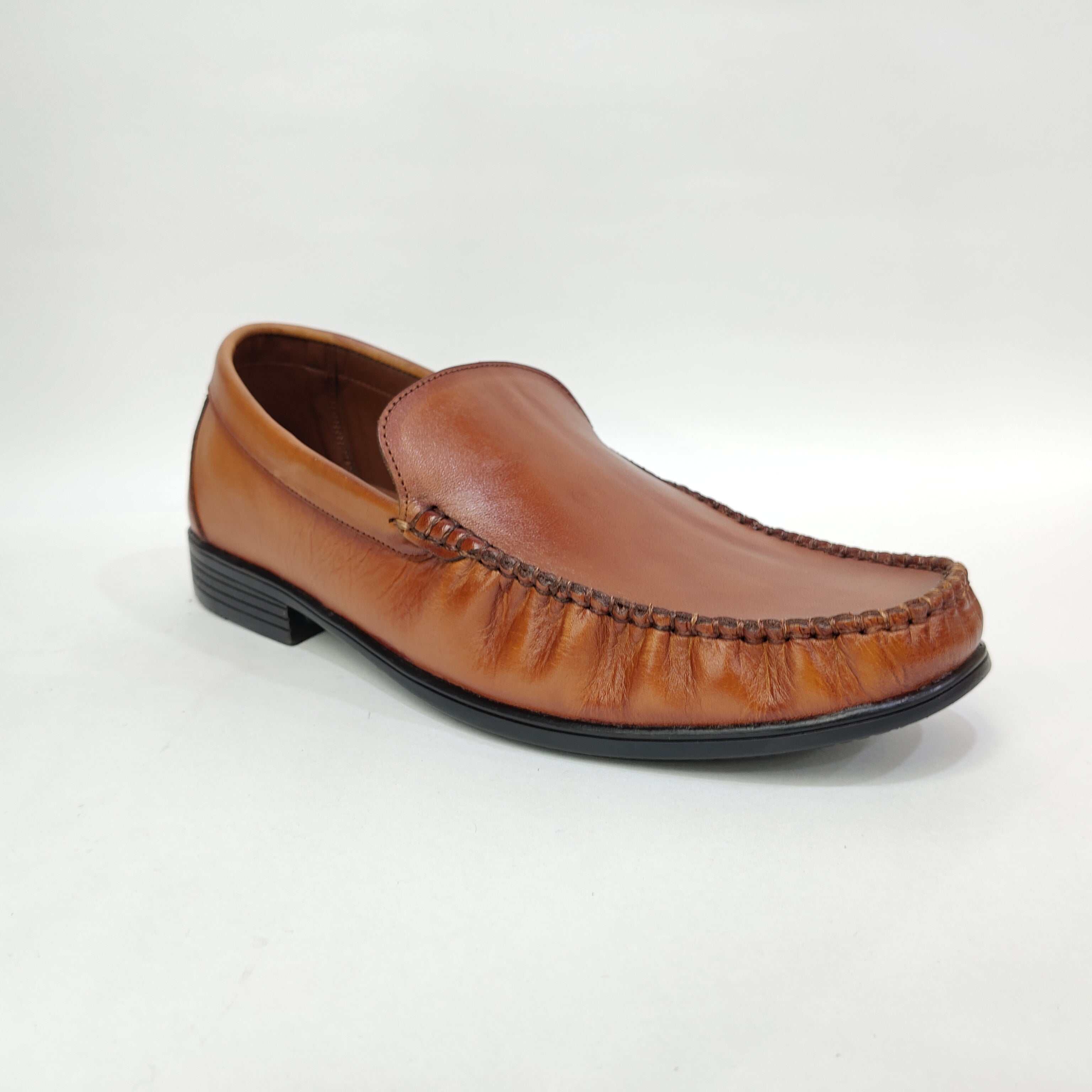 Men’s Plain Genuine Leather Loafer Heels – Black & Tan