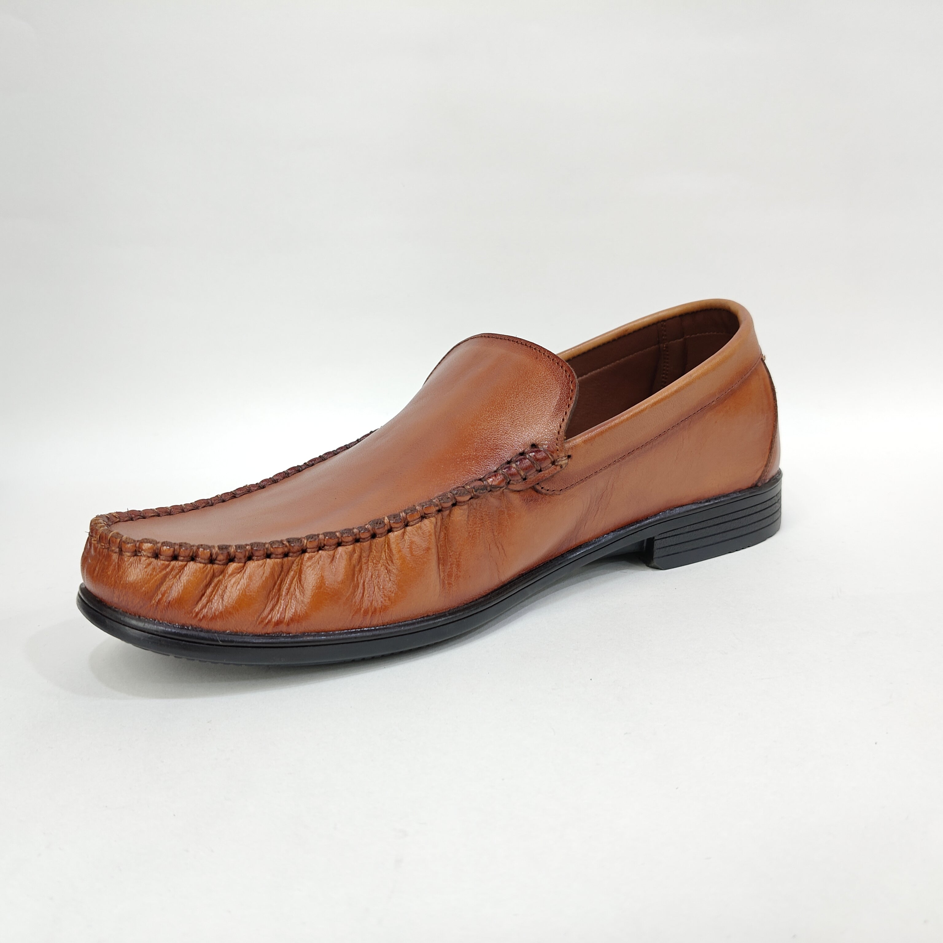 Men’s Plain Genuine Leather Loafer Heels – Black & Tan