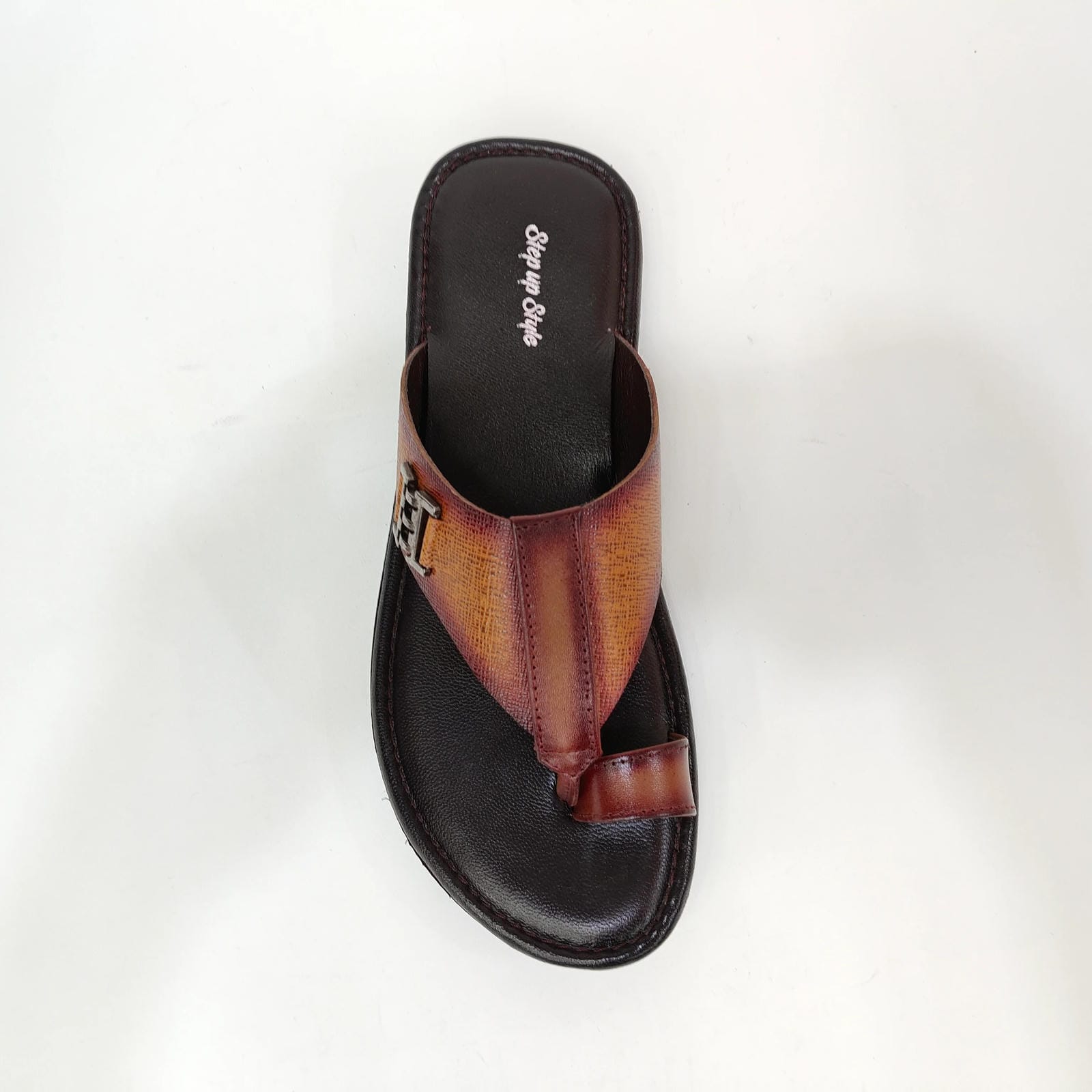 StepUpStyle Men’s Flat Chain P Chappal – Black & Tan