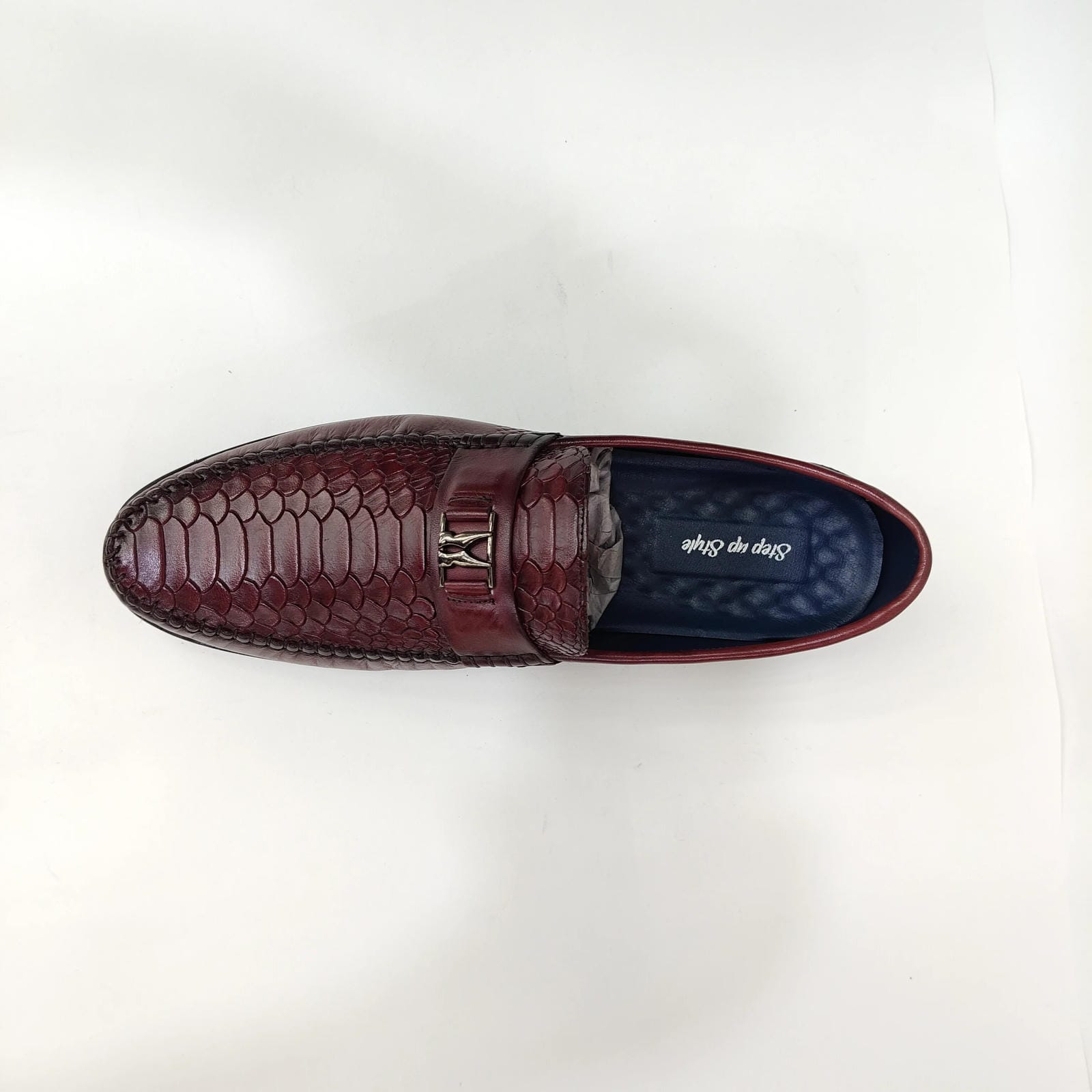 StepUpStyle Men’s Snake Shield Leather Loafer – Maroon, Cream & Black