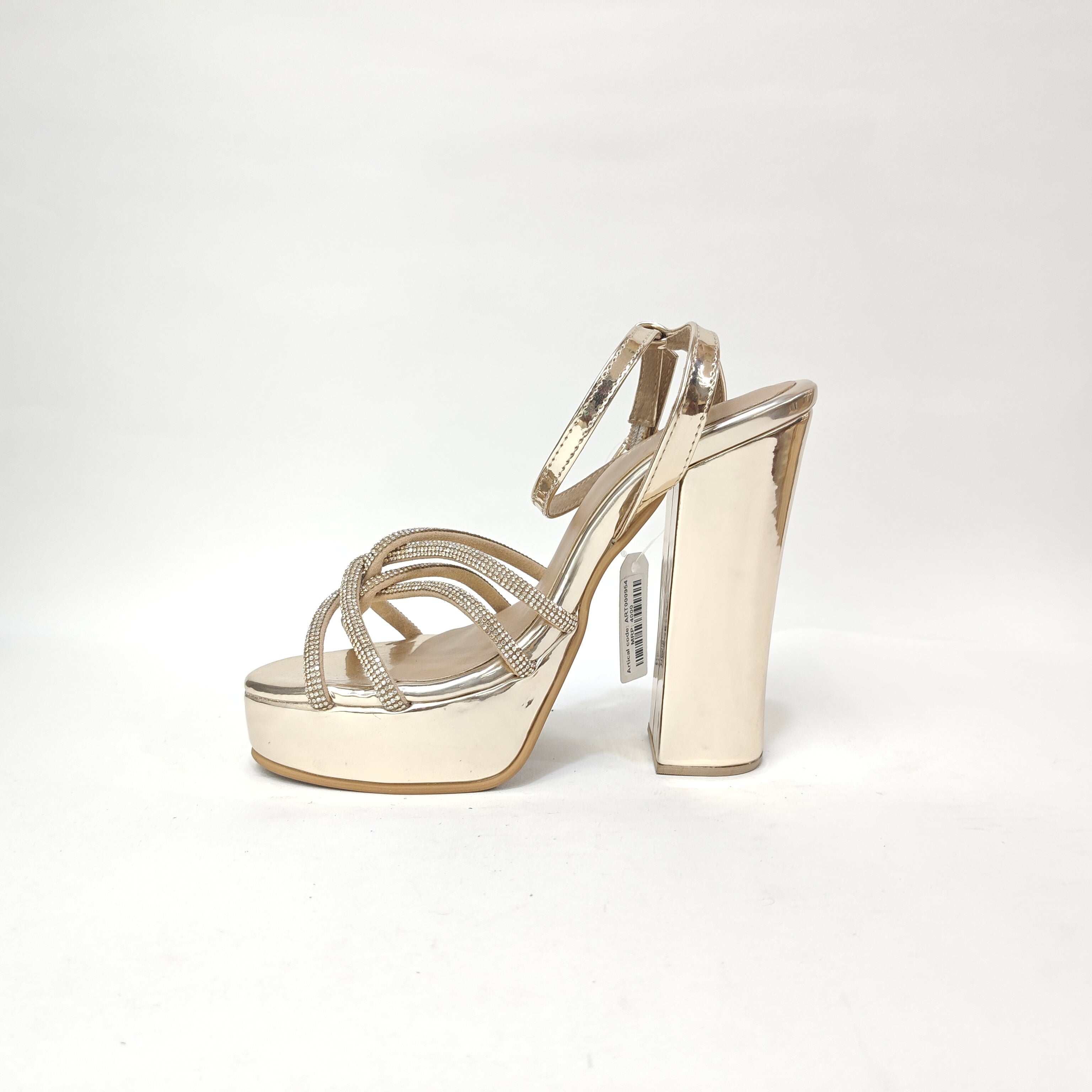 StepUpStyle Women’s Long Block Heel with 4 Cross Straps – Black & Golden