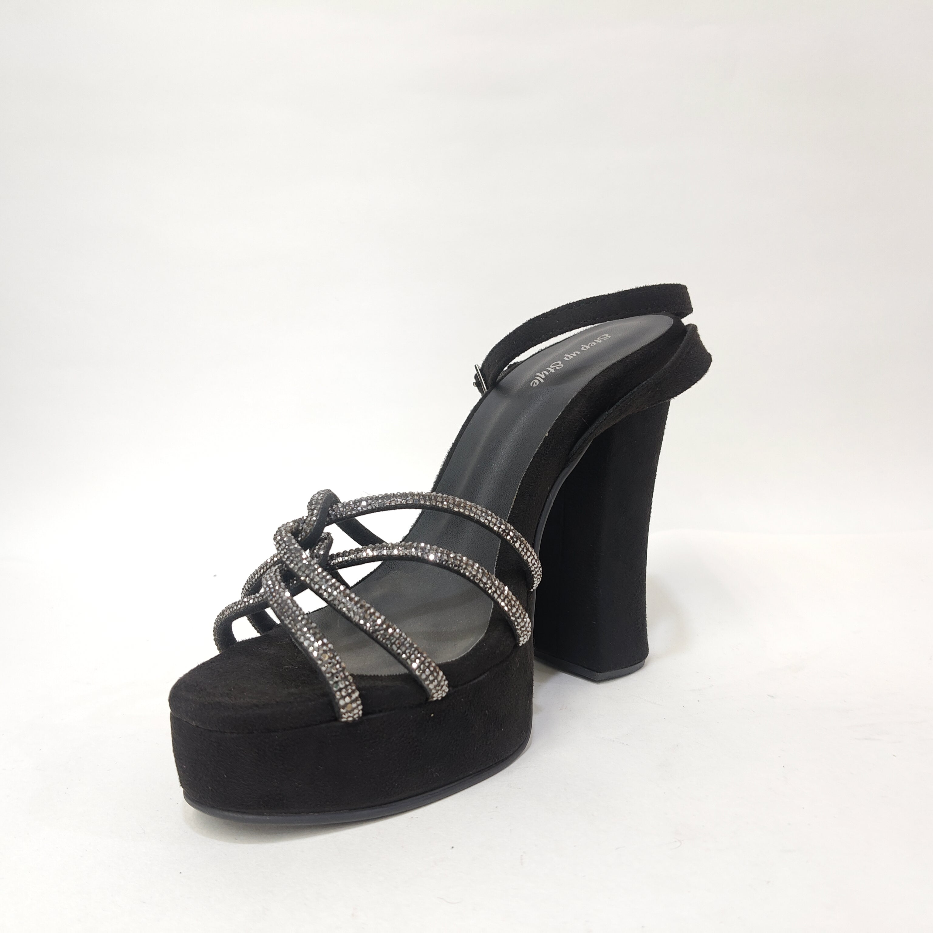 StepUpStyle Women’s Long Block Heel with 4 Cross Straps – Black & Golden